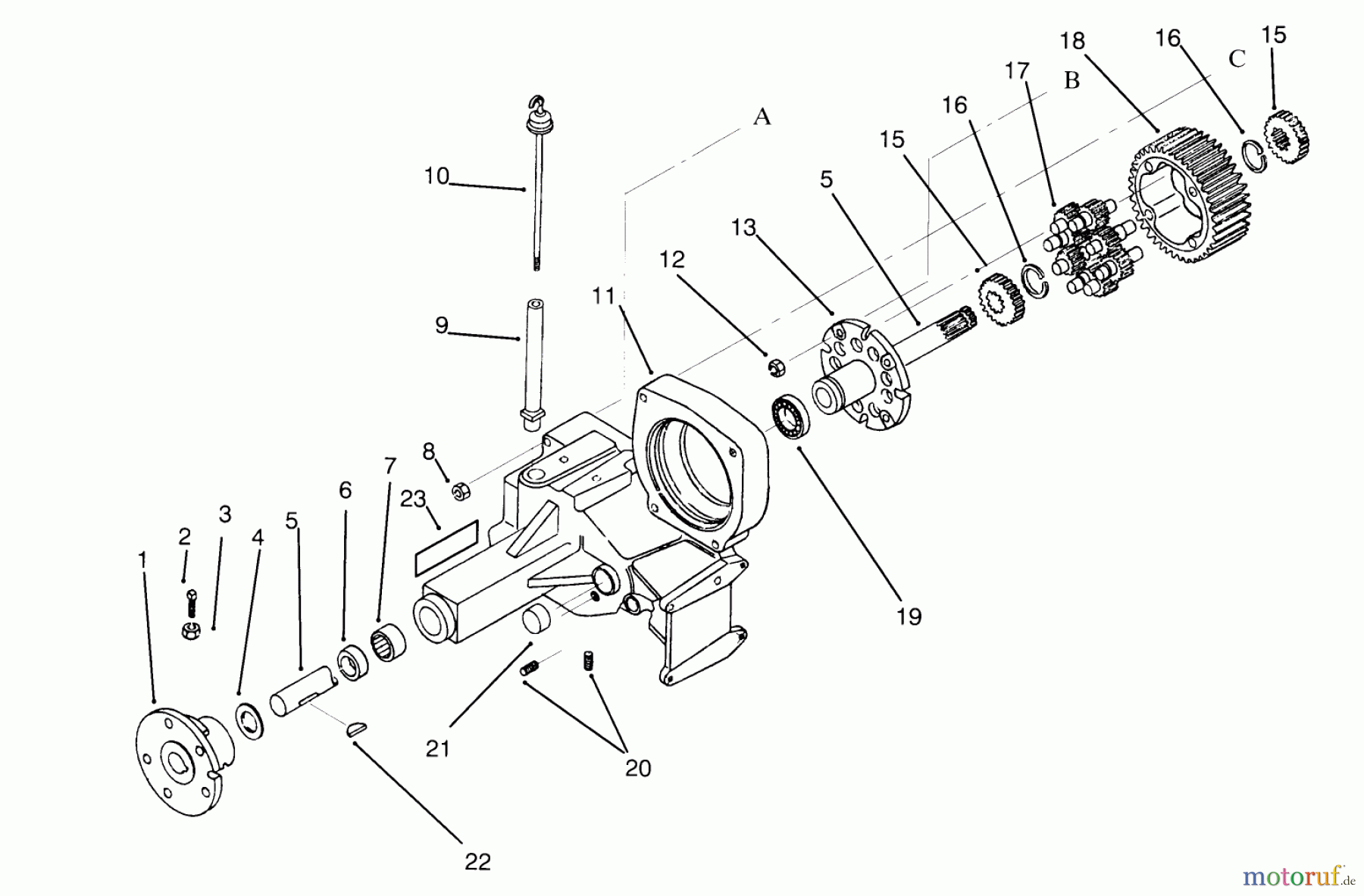 Toro Neu Mowers, Lawn & Garden Tractor Seite 1 73501 (520-H) - Toro 520-H Garden Tractor, 1995 (59000412-59002868) TRANSAXLE ASSEMBLY #1