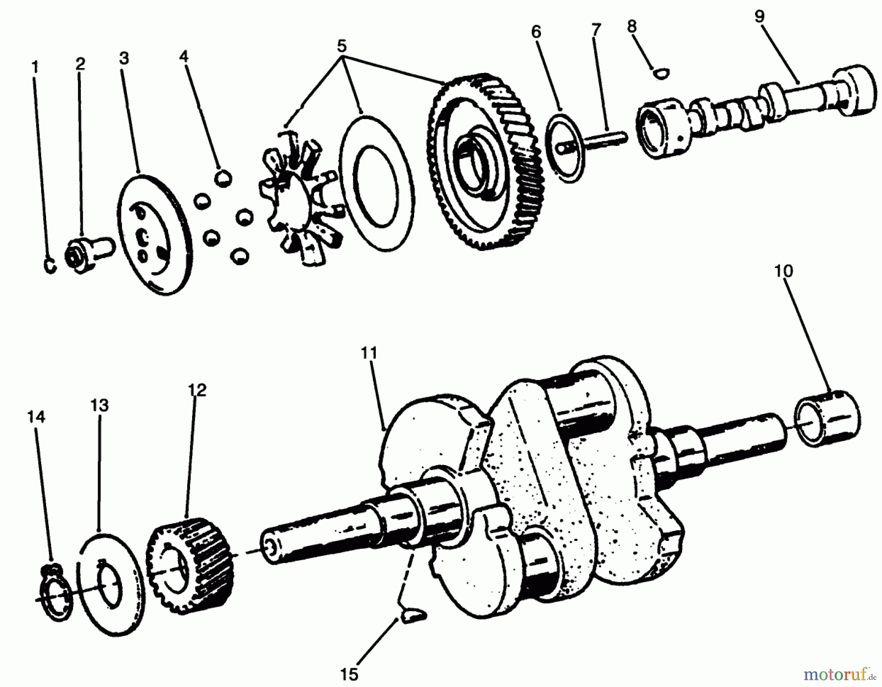 Toro Neu Mowers, Lawn & Garden Tractor Seite 1 73501 (520-H) - Toro 520-H Garden Tractor, 1995 (59002869-59002946) CAMSHAFT & CRANKSHAFT