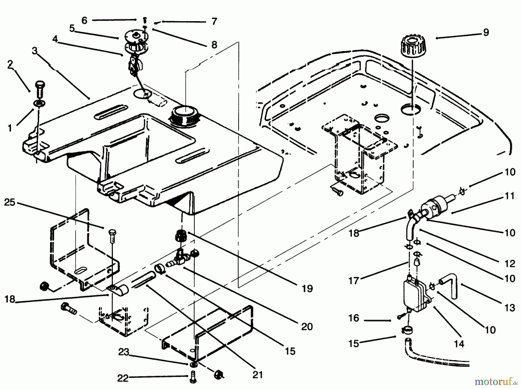  Toro Neu Mowers, Lawn & Garden Tractor Seite 1 73501 (520-H) - Toro 520-H Garden Tractor, 1995 (59002869-59002946) FUEL TANK AND FUEL PUMP
