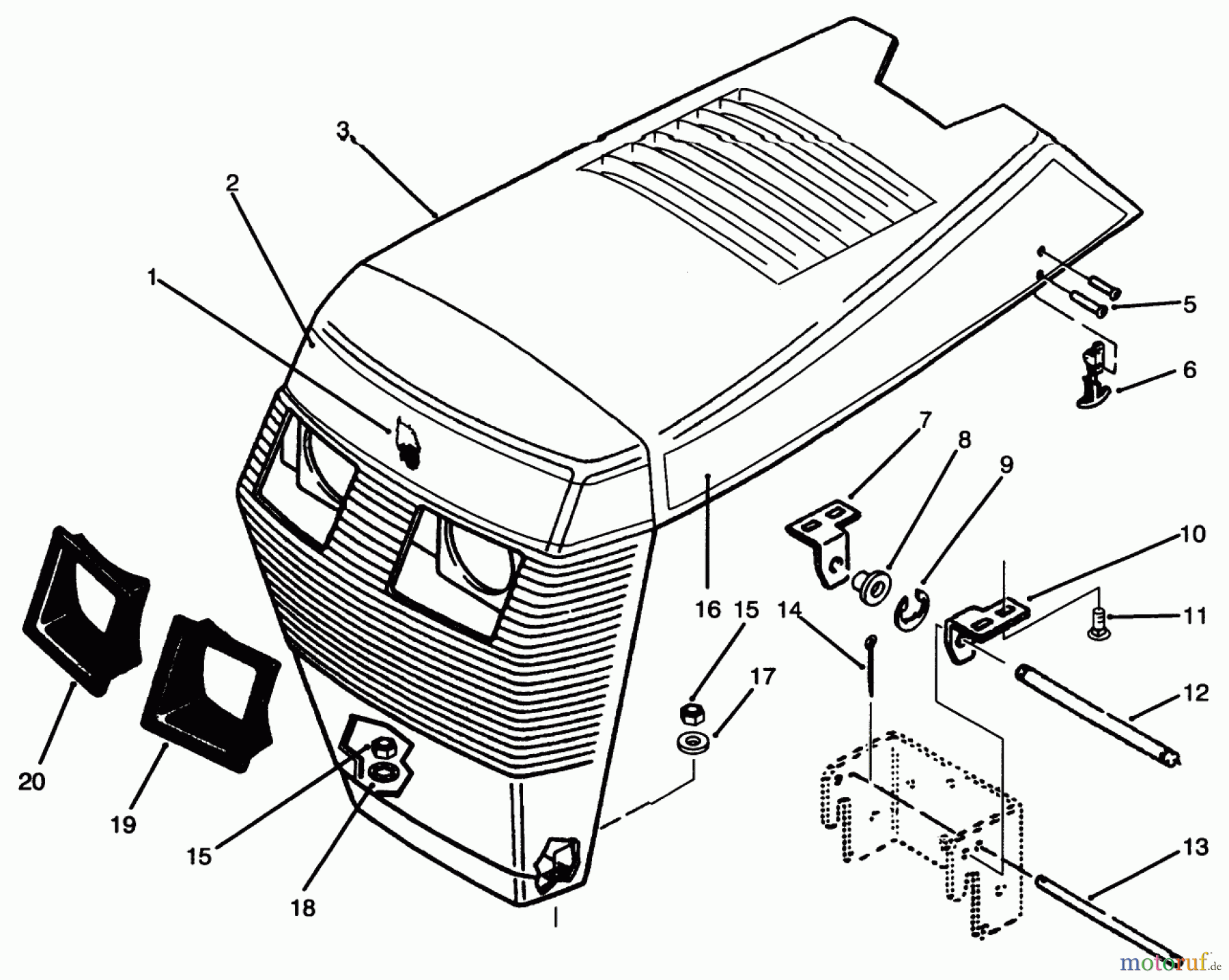  Toro Neu Mowers, Lawn & Garden Tractor Seite 1 73501 (520-H) - Toro 520-H Garden Tractor, 1995 (59002869-59002946) HOOD ASSEMBLY