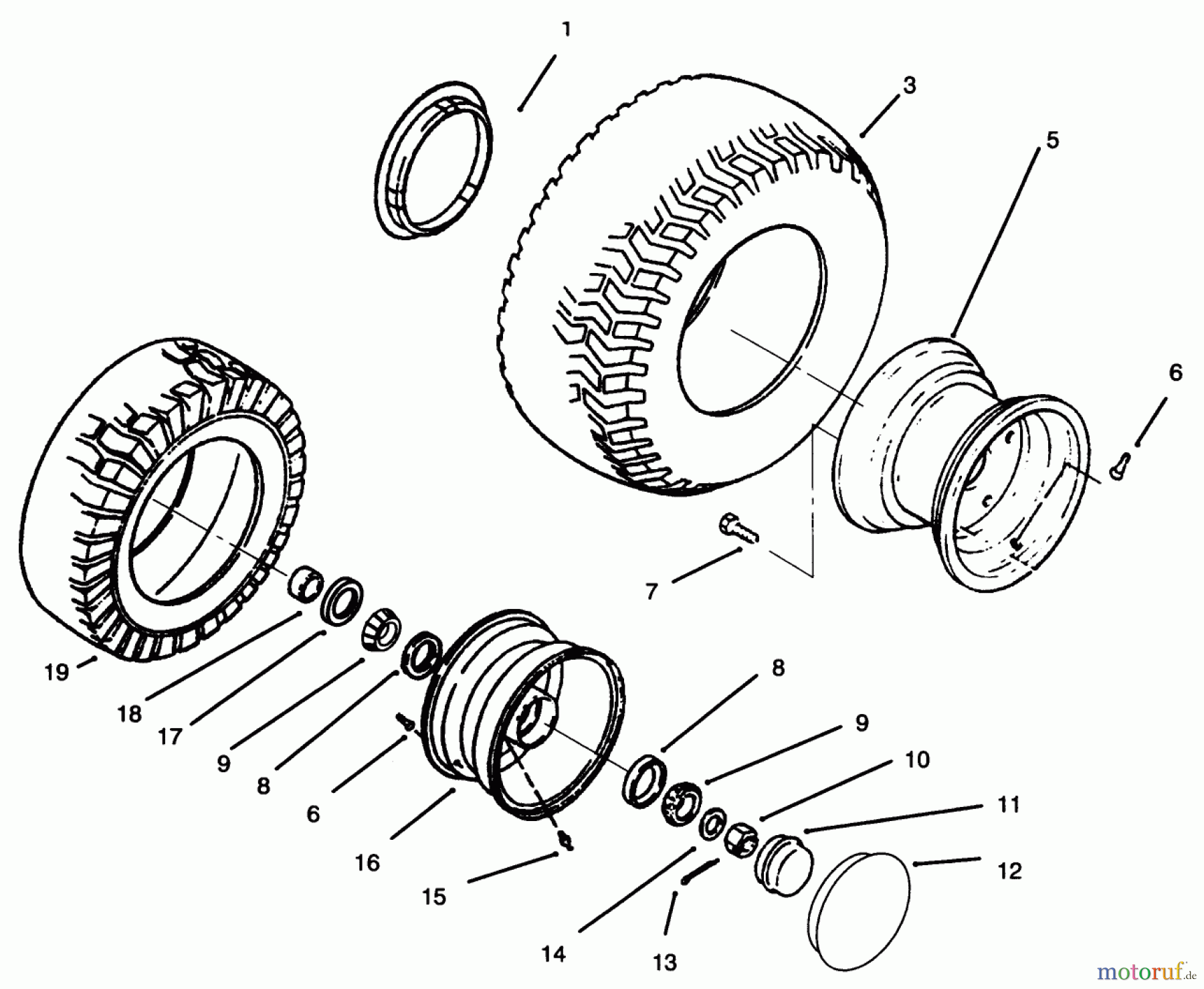 Toro Neu Mowers, Lawn & Garden Tractor Seite 1 73501 (520-H) - Toro 520-H Garden Tractor, 1995 (59002869-59002946) WHEELS AND TIRES
