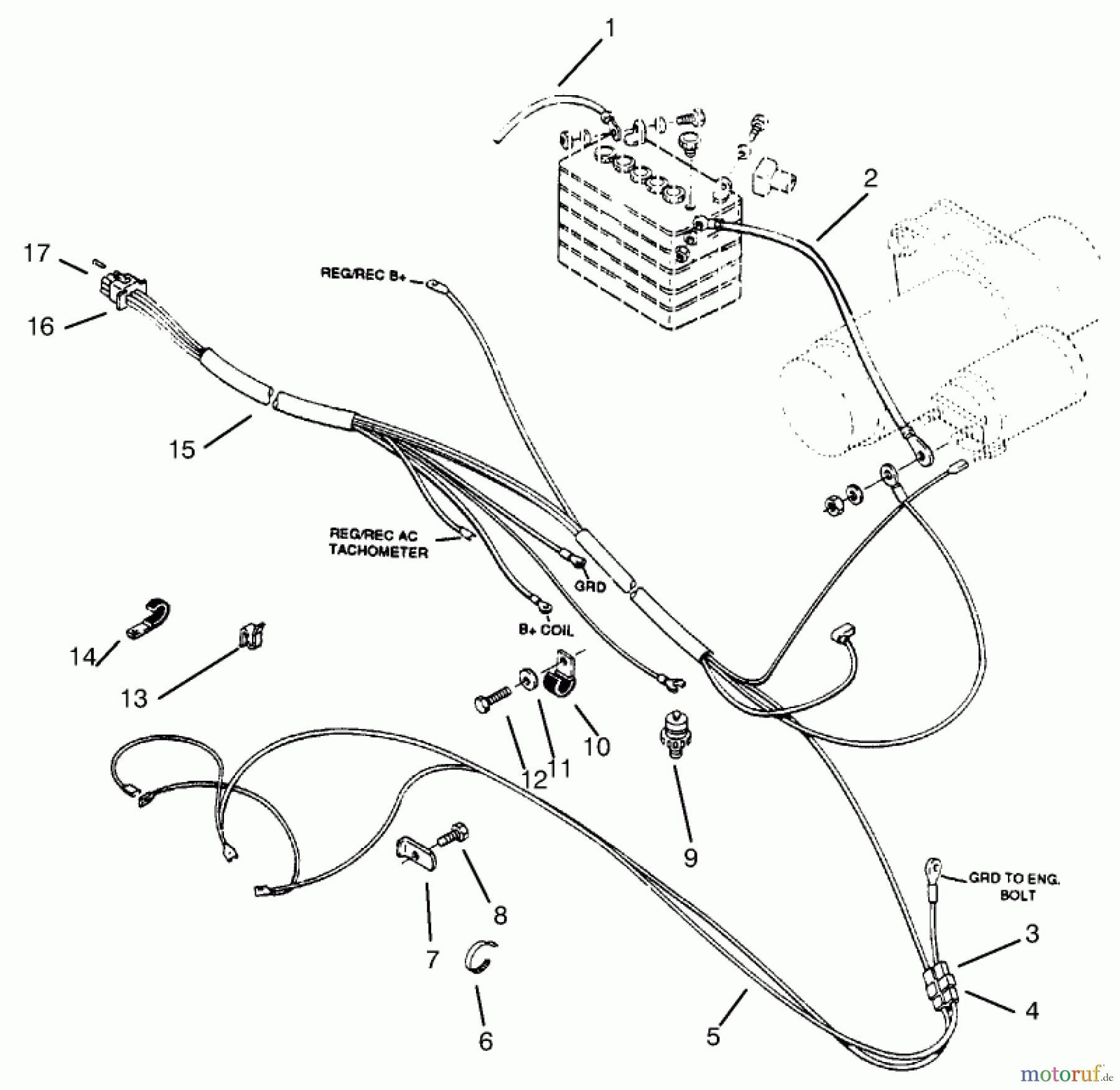 Toro Neu Mowers, Lawn & Garden Tractor Seite 1 73502 (520-H) - Toro 520-H Garden Tractor, 1997 (7900001-7999999) ENGINE WIRE HARNESS