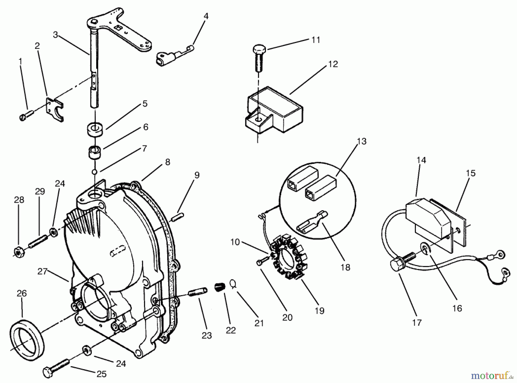Toro Neu Mowers, Lawn & Garden Tractor Seite 1 73502 (520-H) - Toro 520-H Garden Tractor, 1997 (7900001-7999999) GEAR CASE & IGNITION CONTROLS
