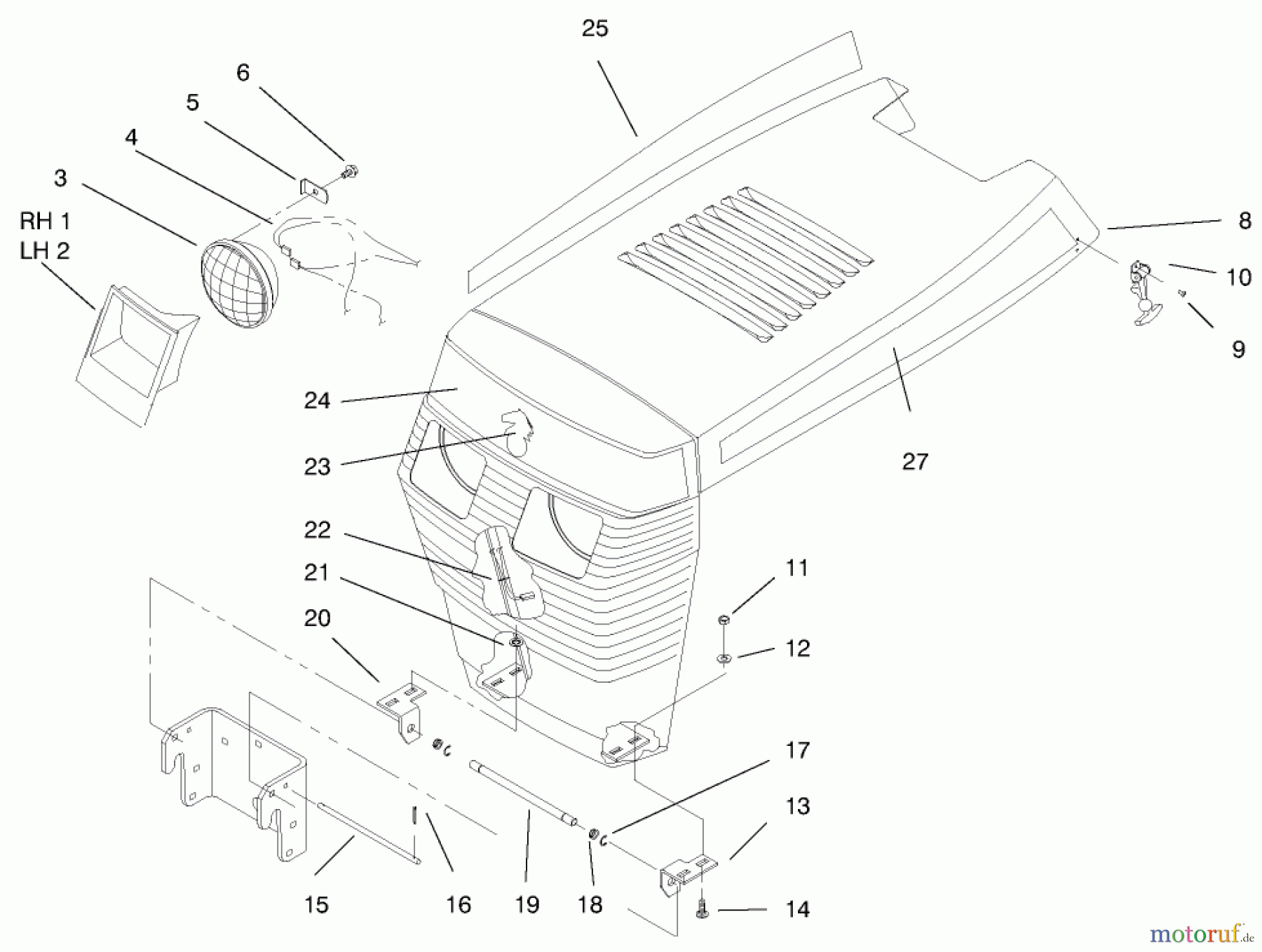 Toro Neu Mowers, Lawn & Garden Tractor Seite 1 73502 (520-H) - Toro 520-H Garden Tractor, 1997 (7900001-7999999) HOOD ASSEMBLY