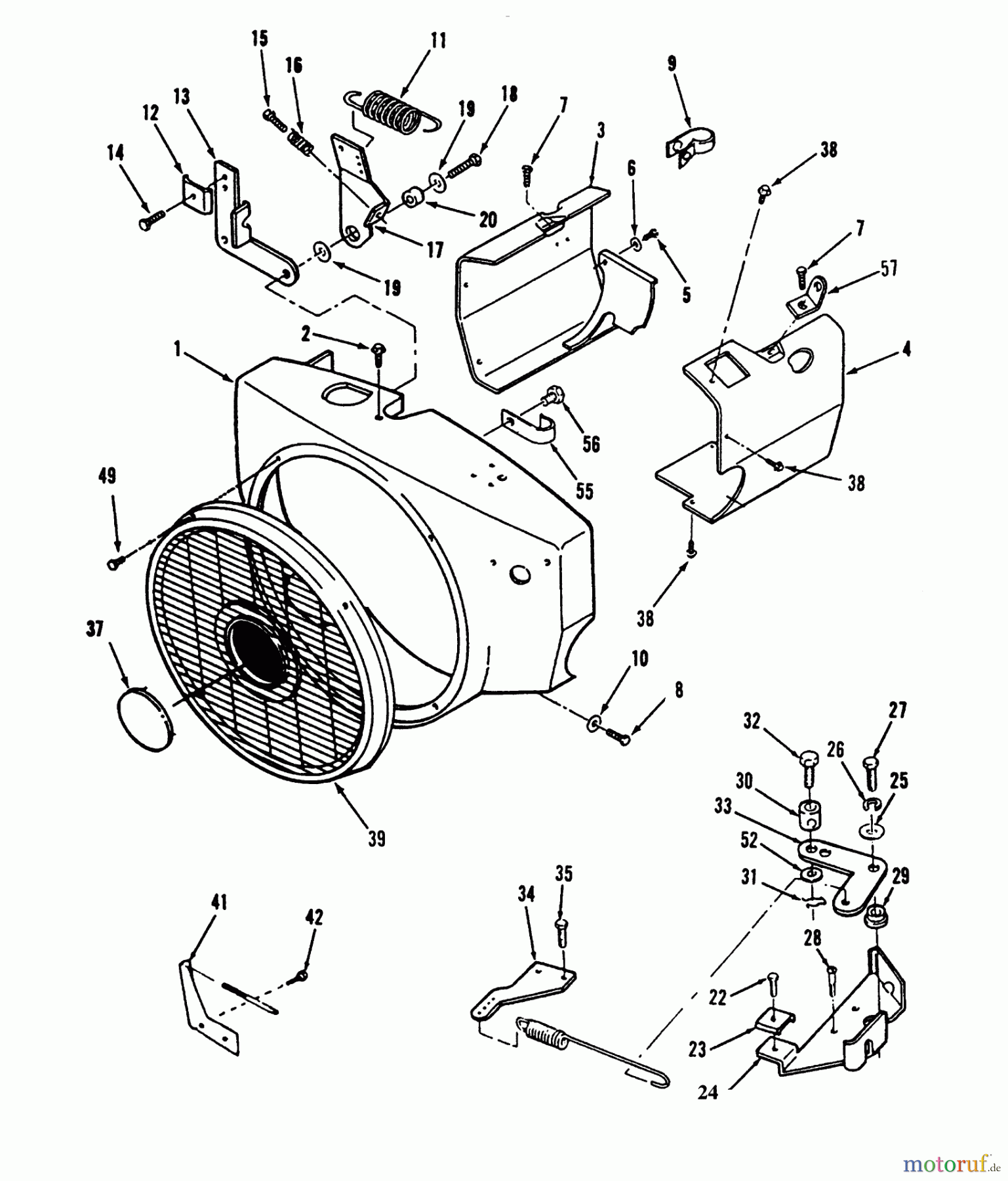 Toro Neu Mowers, Lawn & Garden Tractor Seite 1 73520 (520-H) - Toro 520-H Garden Tractor, 1993 (39000001-39999999) BLOWER HOUSING AND GOVERNOR