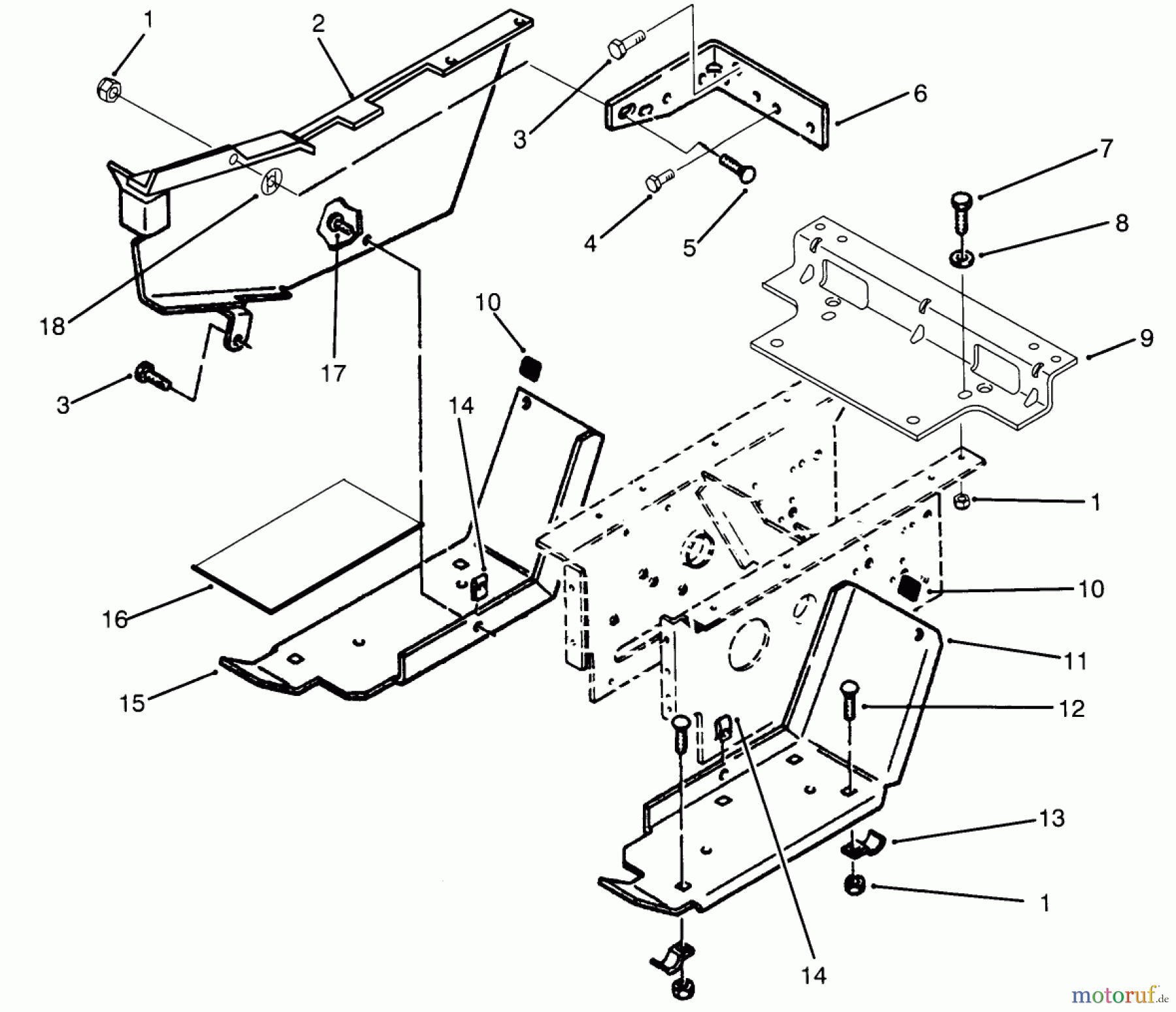 Toro Neu Mowers, Lawn & Garden Tractor Seite 1 73520 (520-H) - Toro 520-H Garden Tractor, 1995 (5900001-5900177) BELT GUARD AND FOOTREST ASSEMBLY