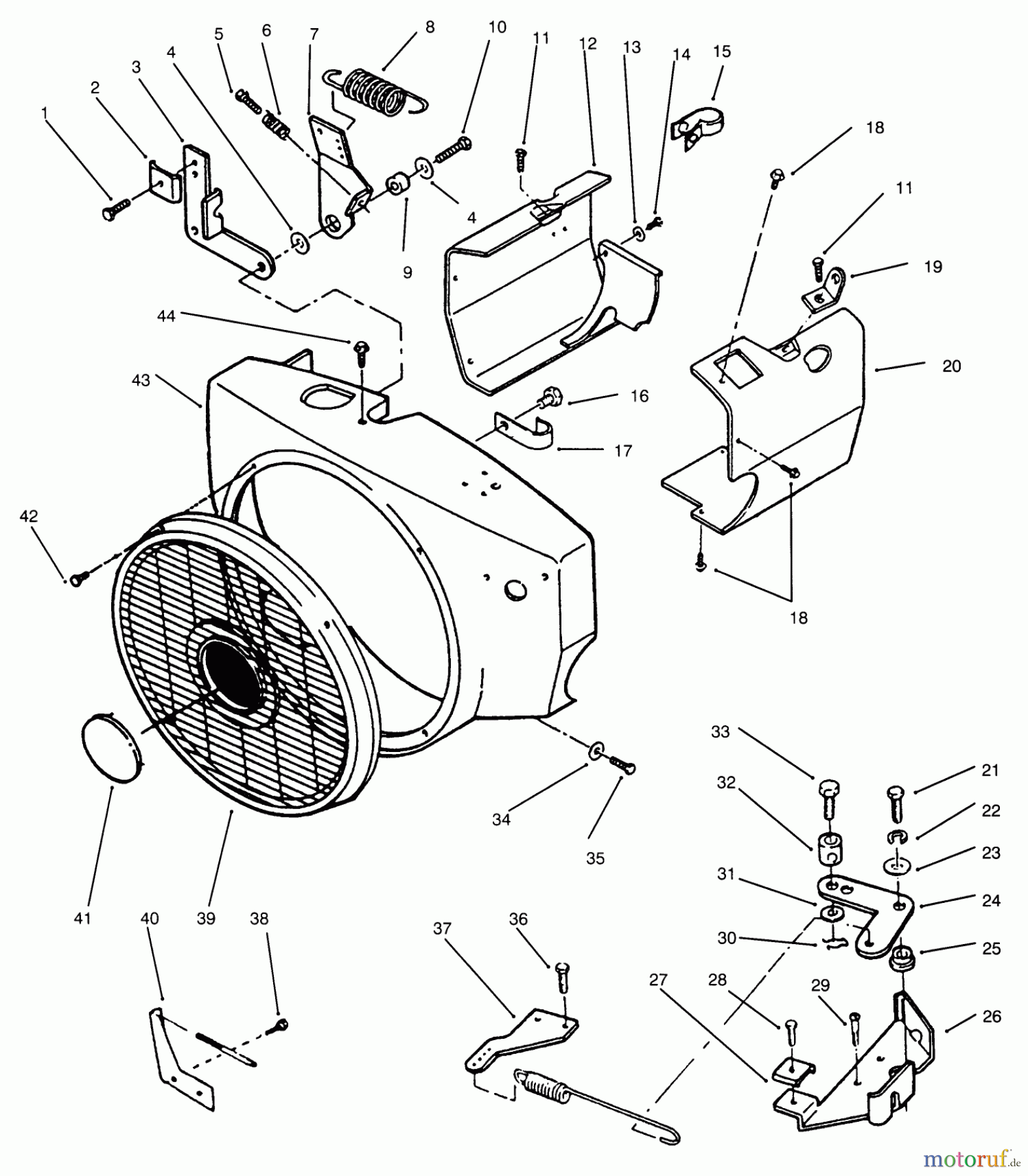 Toro Neu Mowers, Lawn & Garden Tractor Seite 1 73520 (520-H) - Toro 520-H Garden Tractor, 1995 (5900001-5900177) BLOWER HOUSING AND GOVERNOR