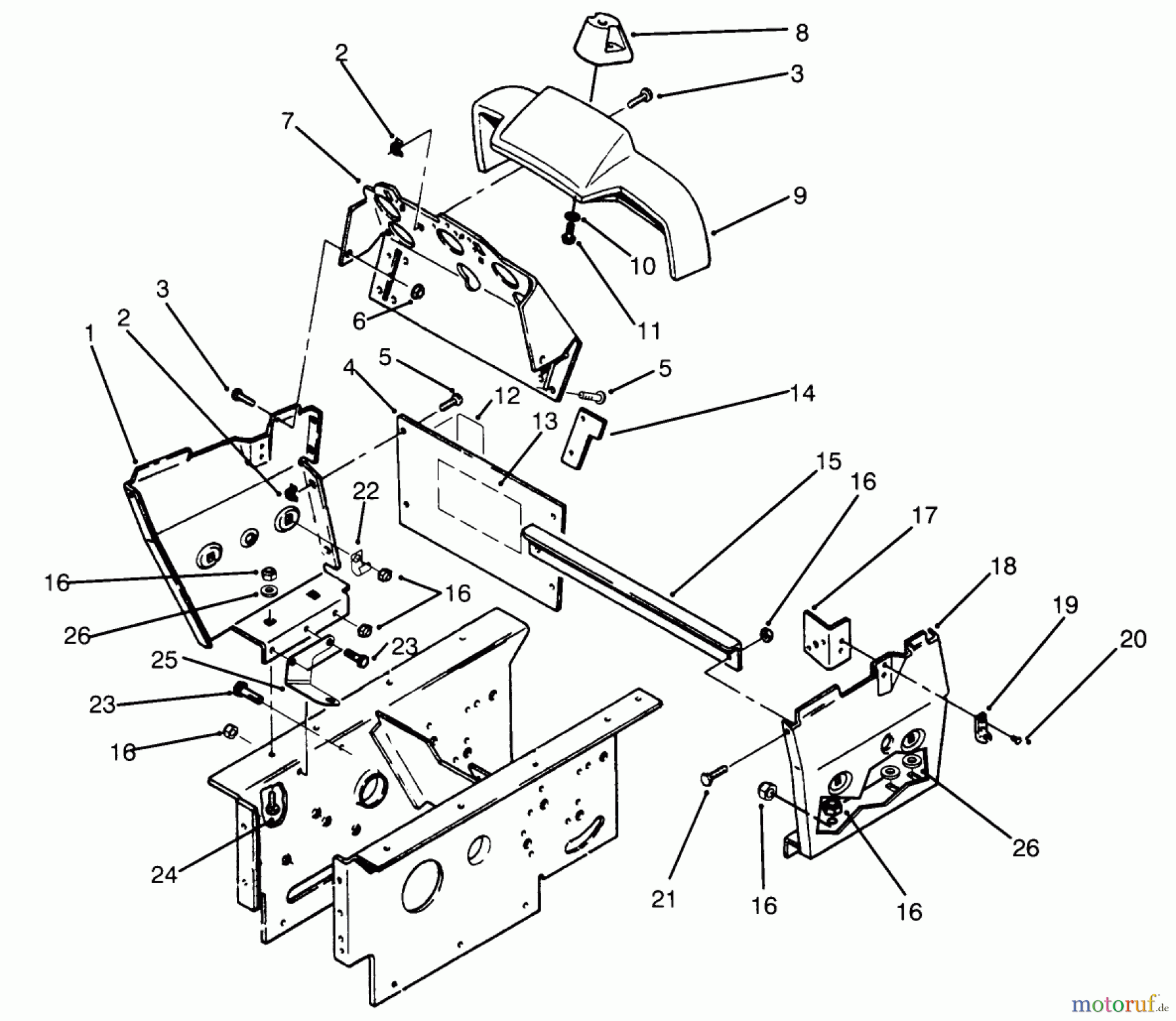 Toro Neu Mowers, Lawn & Garden Tractor Seite 1 73520 (520-H) - Toro 520-H Garden Tractor, 1995 (5900001-5900177) DASH AND SIDE PANELS ASSEMBLY