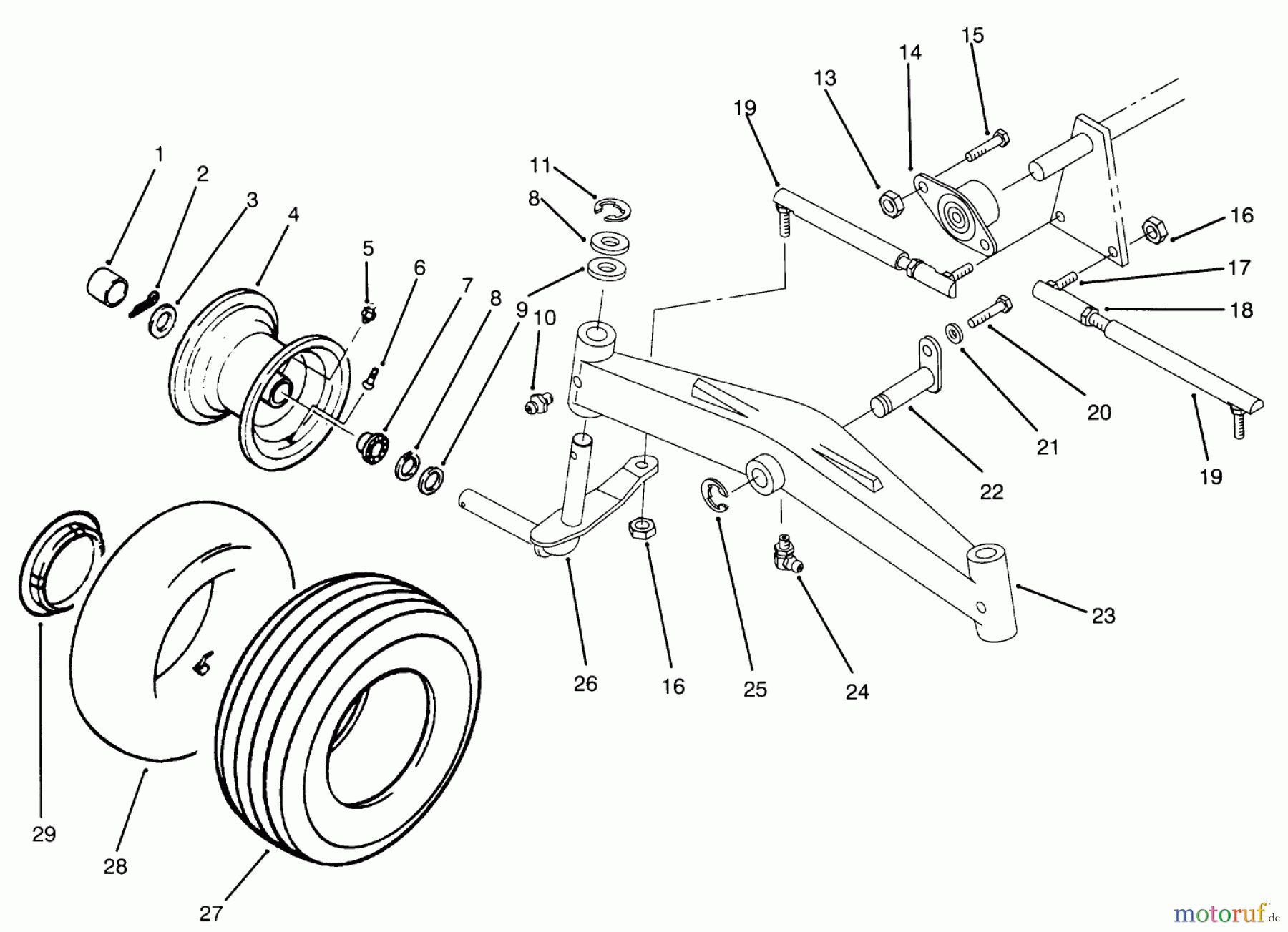 Toro Neu Mowers, Lawn & Garden Tractor Seite 1 73520 (520-H) - Toro 520-H Garden Tractor, 1995 (5900001-5900177) FRONT AXLE AND WHEEL ASSEMBLY