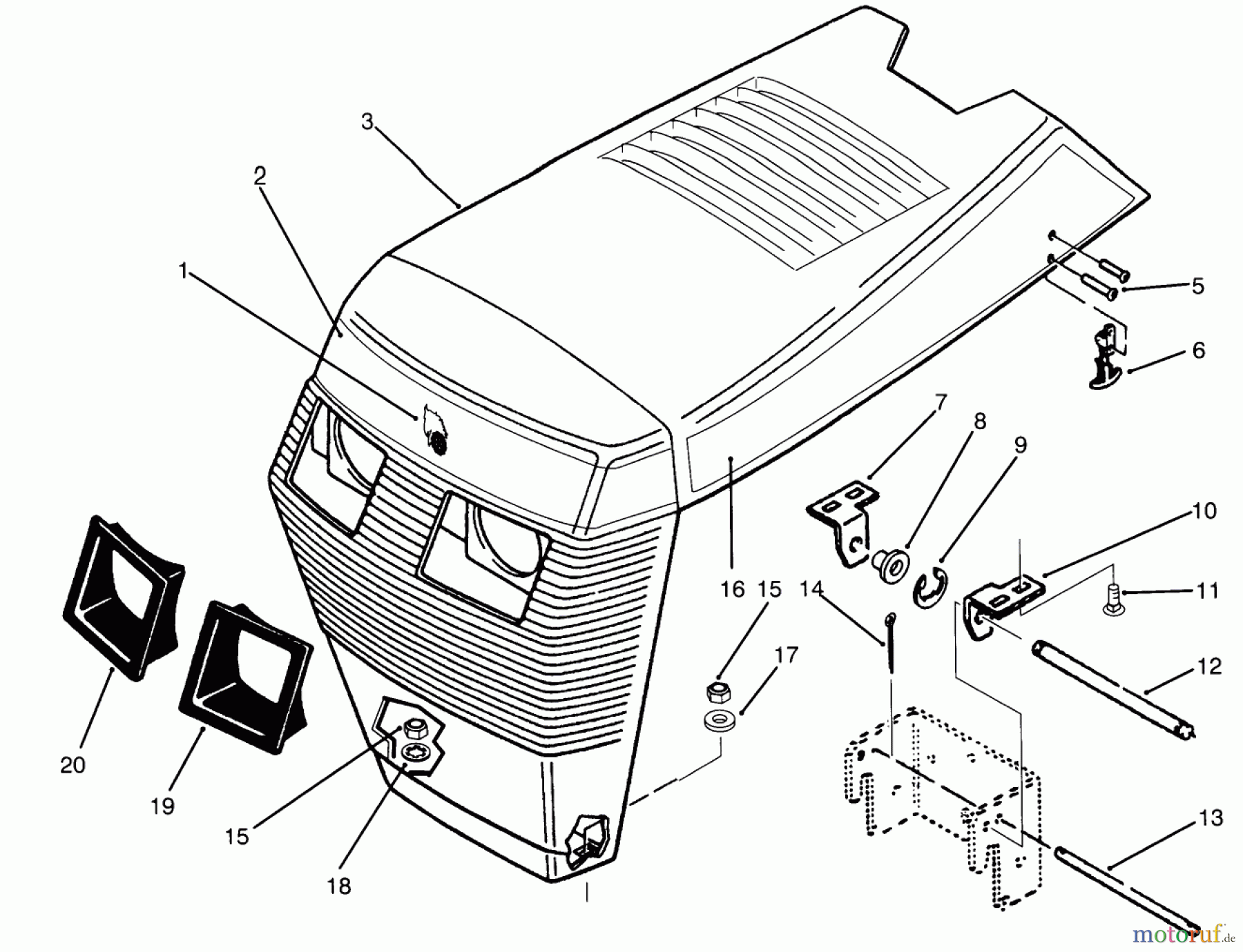 Toro Neu Mowers, Lawn & Garden Tractor Seite 1 73520 (520-H) - Toro 520-H Garden Tractor, 1995 (5900001-5900177) HOOD ASSEMBLY