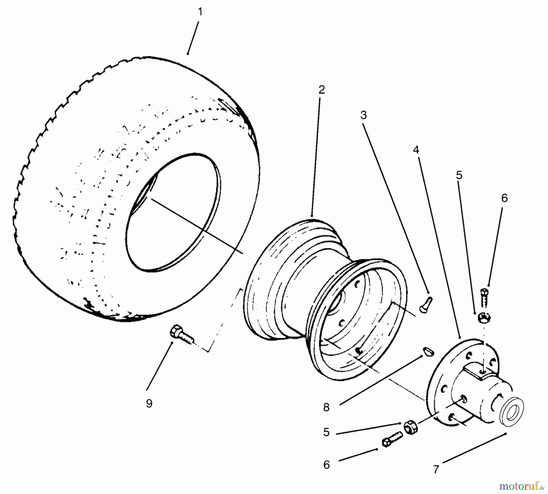 Toro Neu Mowers, Lawn & Garden Tractor Seite 1 73520 (520-H) - Toro 520-H Garden Tractor, 1995 (5900001-5900177) REAR WHEELS AND TIRES