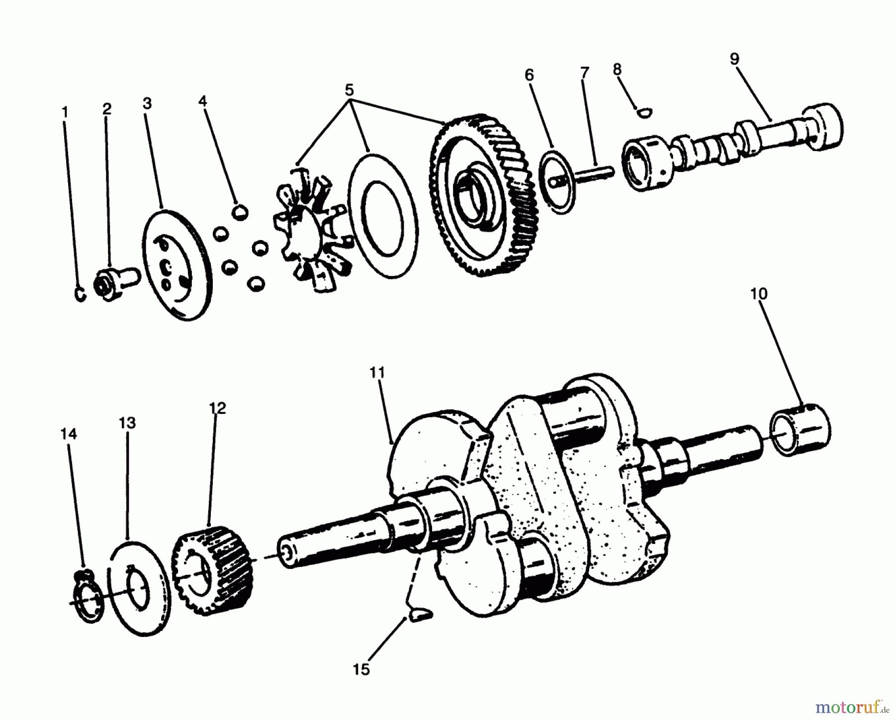 Toro Neu Mowers, Lawn & Garden Tractor Seite 1 73520 (520-H) - Toro 520-H Garden Tractor, 1995 (5900178-5999999) CAMSHAFT & CRANKSHAFT