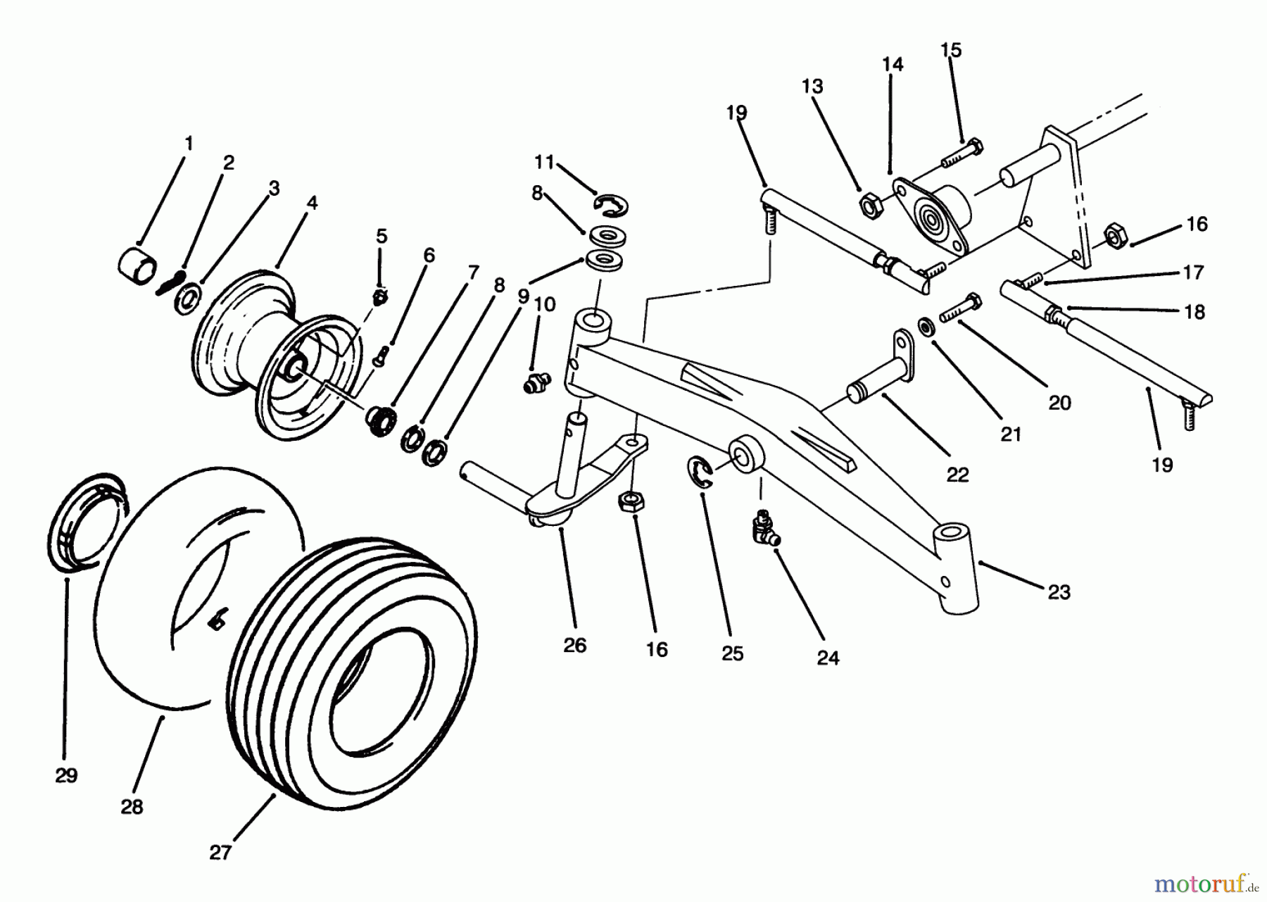 Toro Neu Mowers, Lawn & Garden Tractor Seite 1 73520 (520-H) - Toro 520-H Garden Tractor, 1995 (5900178-5999999) FRONT AXLE AND WHEEL ASSEMBLY