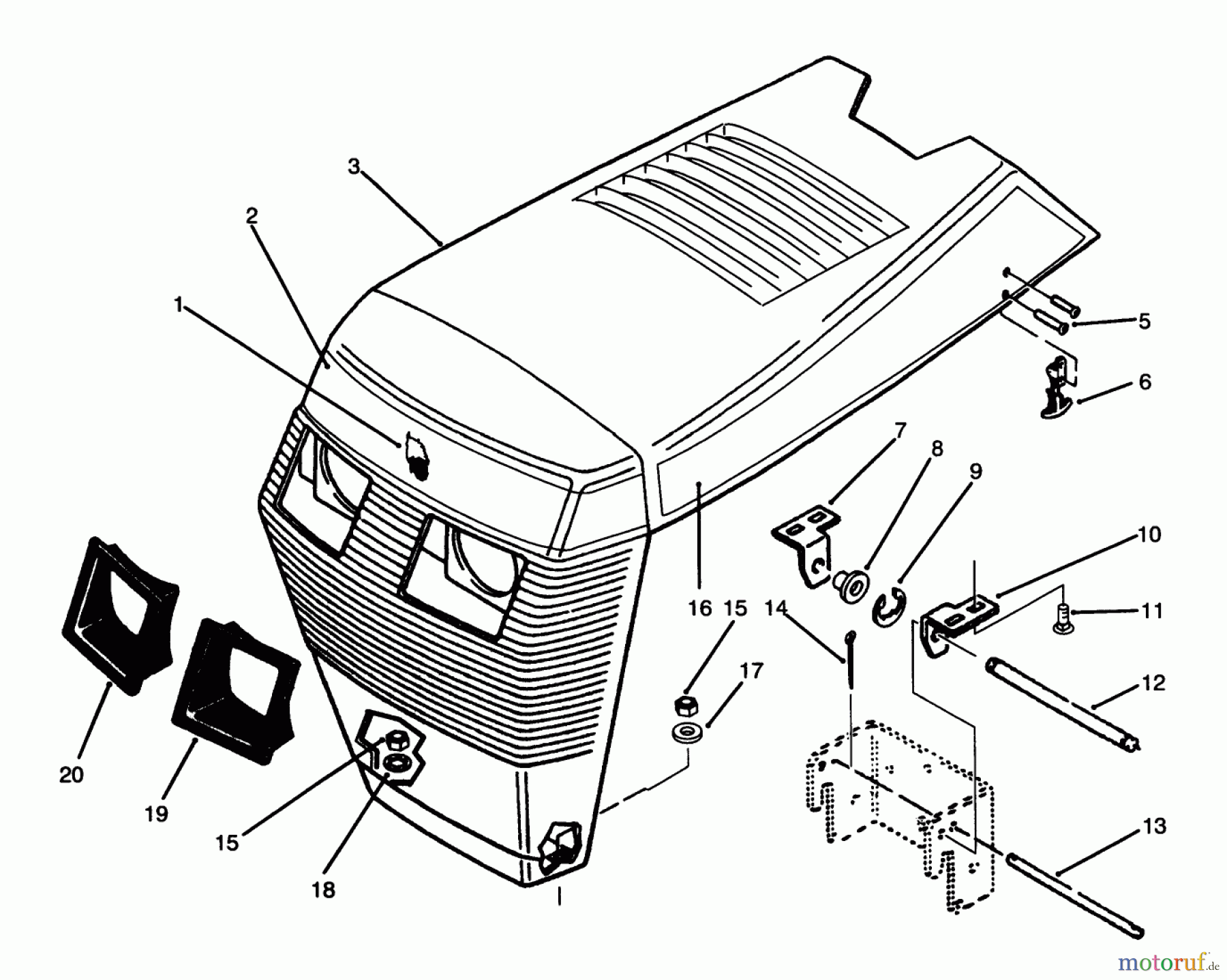Toro Neu Mowers, Lawn & Garden Tractor Seite 1 73520 (520-H) - Toro 520-H Garden Tractor, 1995 (5900178-5999999) HOOD ASSEMBLY