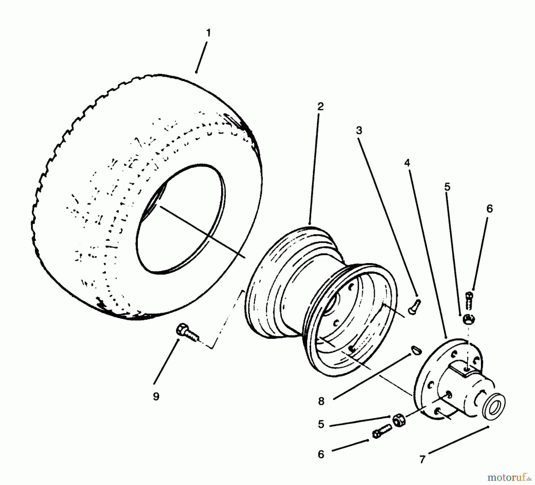 Toro Neu Mowers, Lawn & Garden Tractor Seite 1 73520 (520-H) - Toro 520-H Garden Tractor, 1995 (5900178-5999999) REAR WHEELS AND TIRES