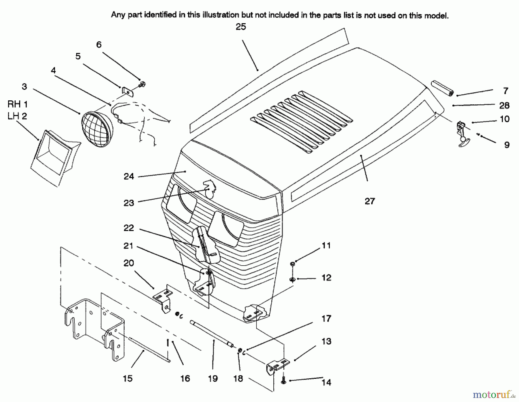 Toro Neu Mowers, Lawn & Garden Tractor Seite 1 73521 (520-H) - Toro 520-H Garden Tractor, 1997 (7900001-7999999) HOOD ASSEMBLY