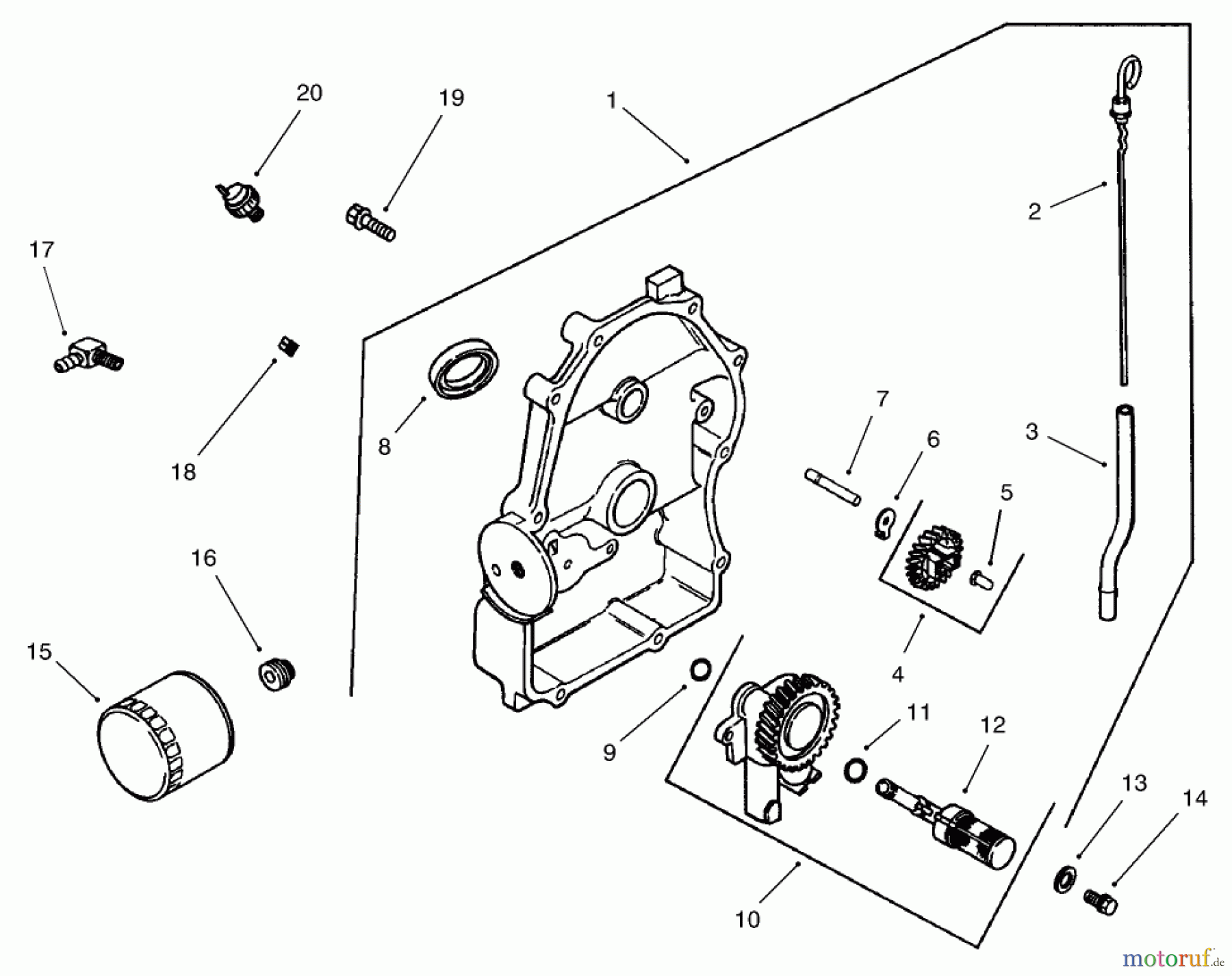  Toro Neu Mowers, Lawn & Garden Tractor Seite 1 73542 (520xi) - Toro 520xi Garden Tractor, 2004 (240000001-240999999) GROUP 3-OIL PAN/LUBRICATION ASSEMBLY