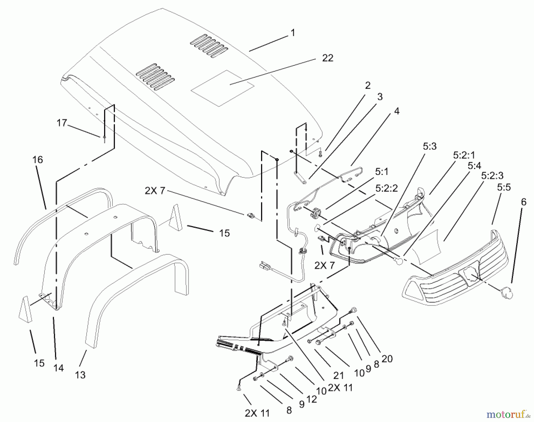  Toro Neu Mowers, Lawn & Garden Tractor Seite 1 73542 (520xi) - Toro 520xi Garden Tractor, 2004 (240000001-240999999) HOOD AND HEADLIGHT ASSEMBLY