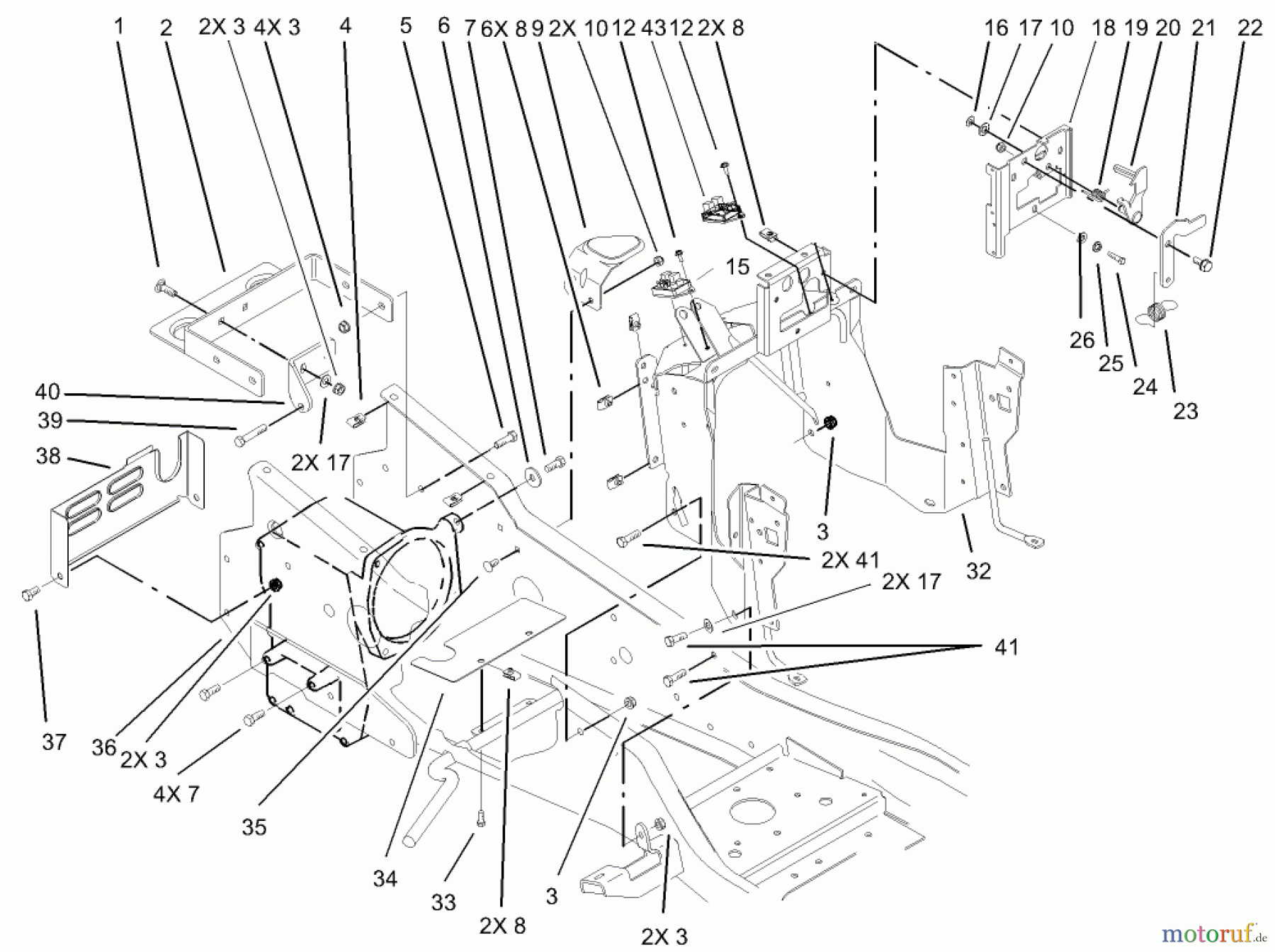 Toro Neu Mowers, Lawn & Garden Tractor Seite 1 73542 (520xi) - Toro 520xi Garden Tractor, 2004 (240000001-240999999) STEERING TOWER AND FUEL TANK SUPPORT ASSEMBLY