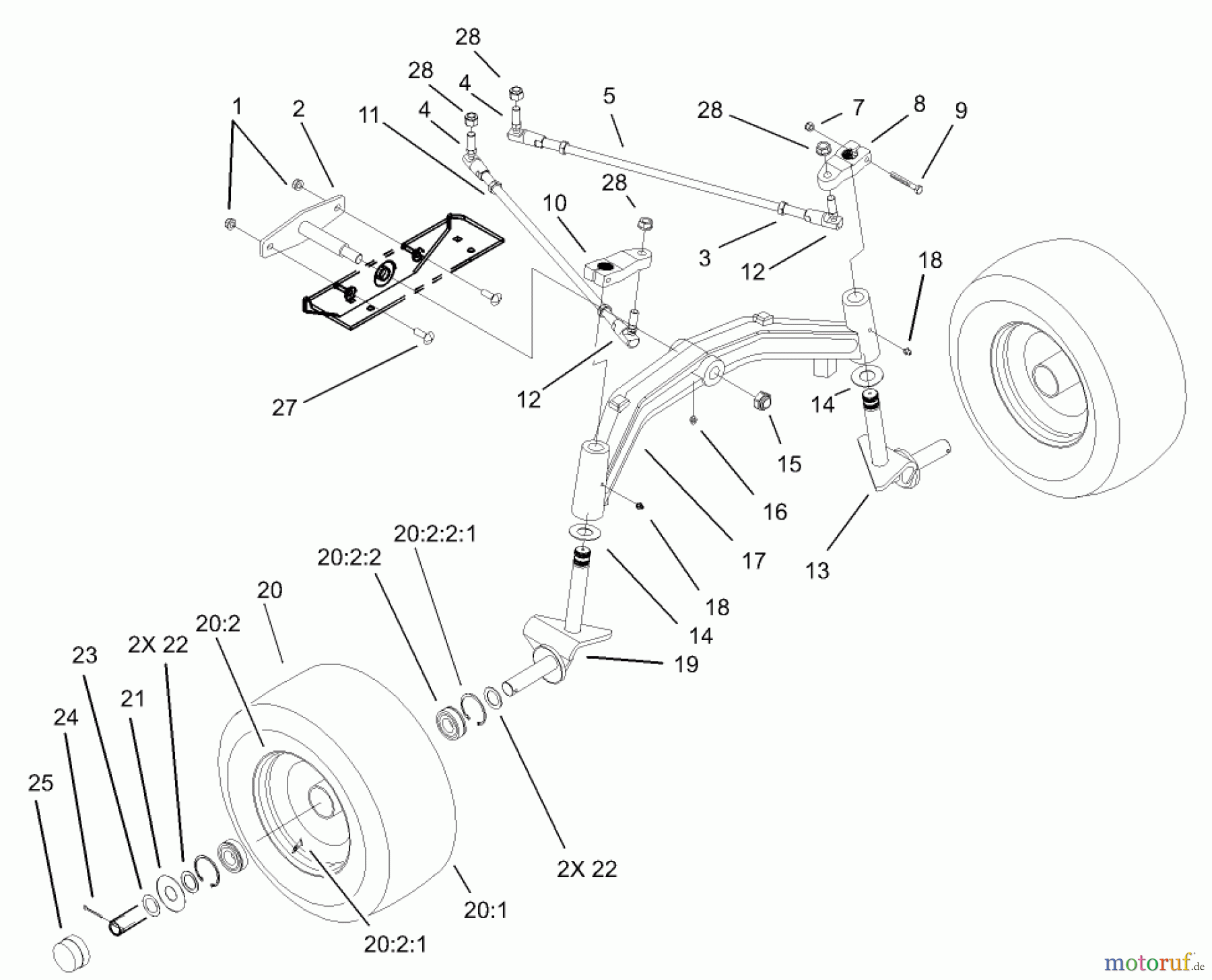  Toro Neu Mowers, Lawn & Garden Tractor Seite 1 73542 (520xi) - Toro 520xi Garden Tractor, 2004 (240000001-240999999) TIE ROD, SPINDLE AND FRONT AXLE ASSEMBLY