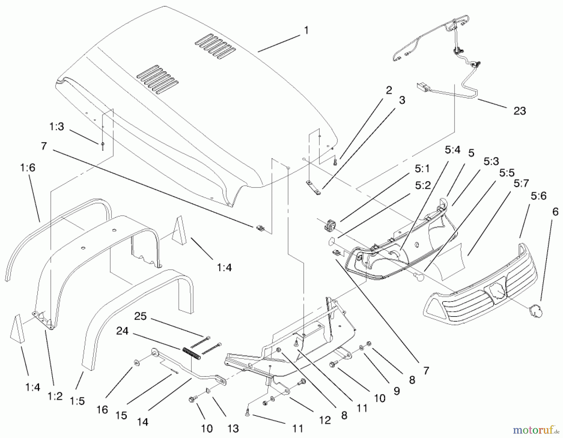 Toro Neu Mowers, Lawn & Garden Tractor Seite 1 73545 (520Lxi) - Toro 520Lxi Garden Tractor, 1998 (8900001-8999999) HOOD & HEADLIGHT ASSEMBLY