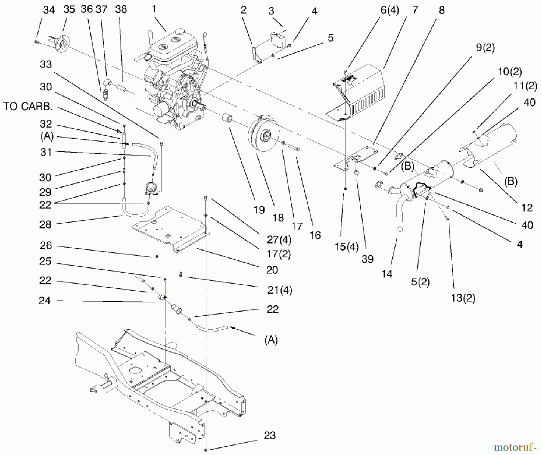  Toro Neu Mowers, Lawn & Garden Tractor Seite 1 73545 (520Lxi) - Toro 520Lxi Garden Tractor, 1998 (8900001-8999999) LIQUID COOLED GAS ENGINE ASSEMBLY #1