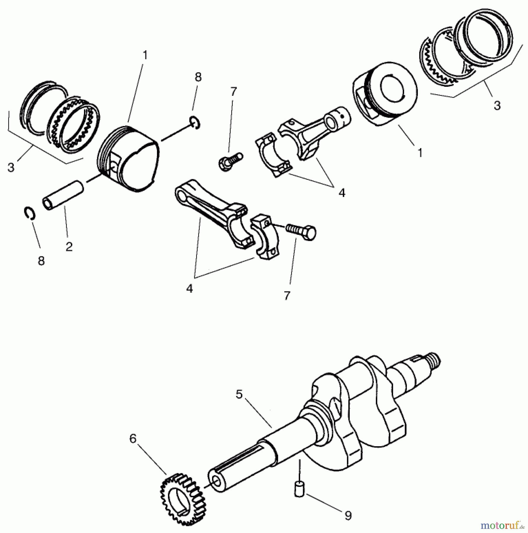  Toro Neu Mowers, Lawn & Garden Tractor Seite 1 73545 (520Lxi) - Toro 520Lxi Garden Tractor, 1998 (8900001-8999999) PISTON & CRANKSHAFT ASSEMBLY