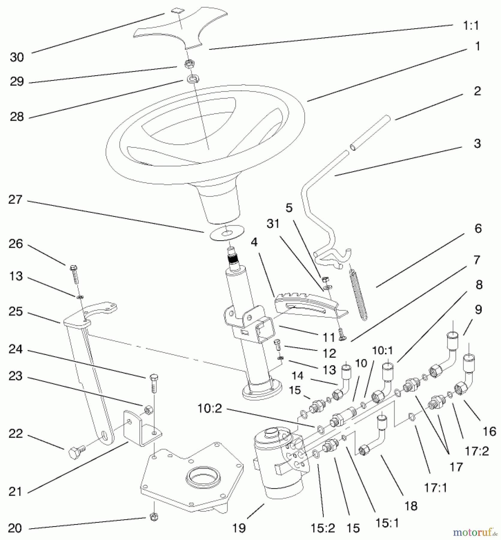  Toro Neu Mowers, Lawn & Garden Tractor Seite 1 73545 (520Lxi) - Toro 520Lxi Garden Tractor, 1998 (8900001-8999999) POWER STEERING AND TILT ASSEMBLY
