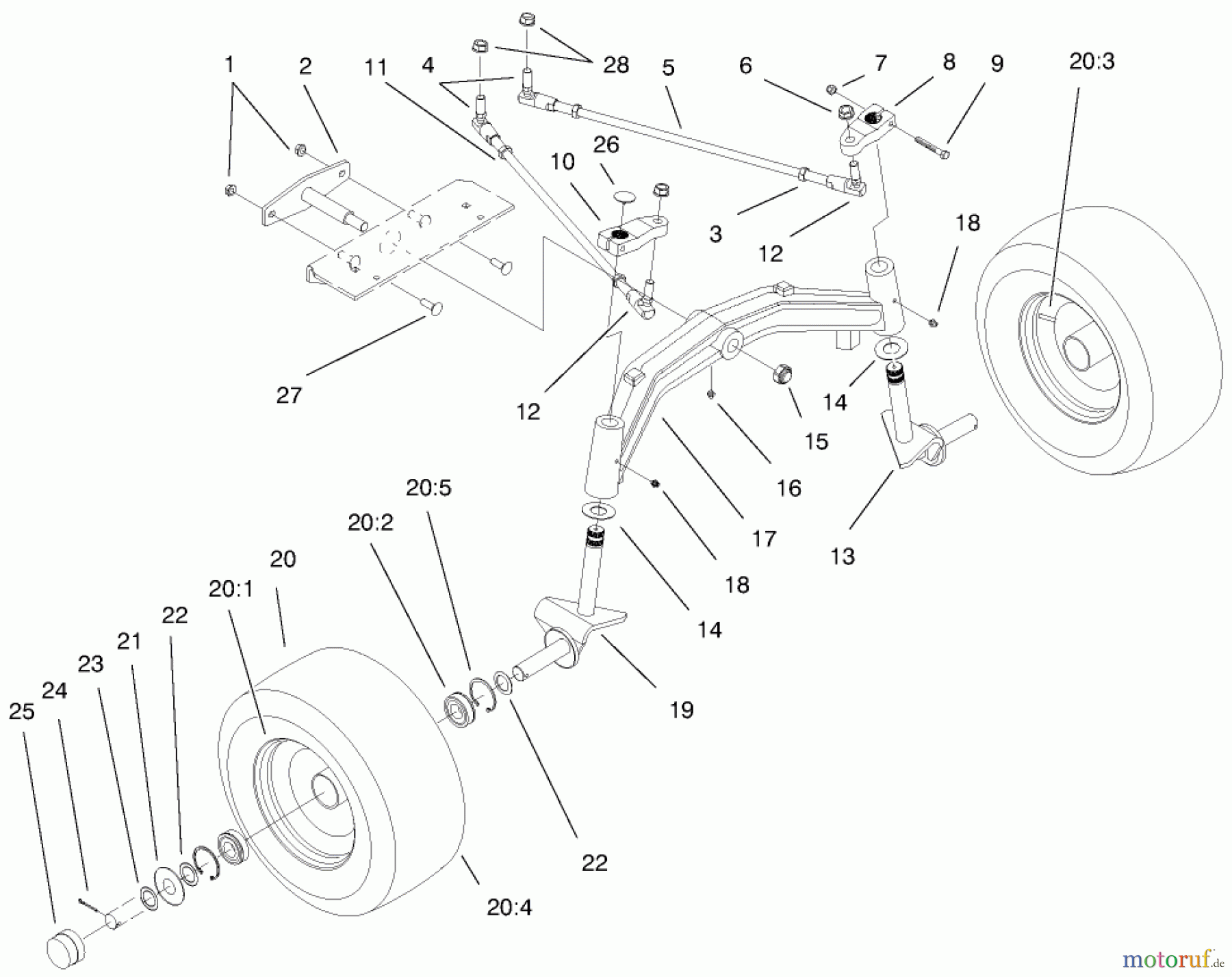 Toro Neu Mowers, Lawn & Garden Tractor Seite 1 73545 (520Lxi) - Toro 520Lxi Garden Tractor, 1998 (8900001-8999999) TIE RODS, SPINDLE & FRONT AXLE ASSEMBLY