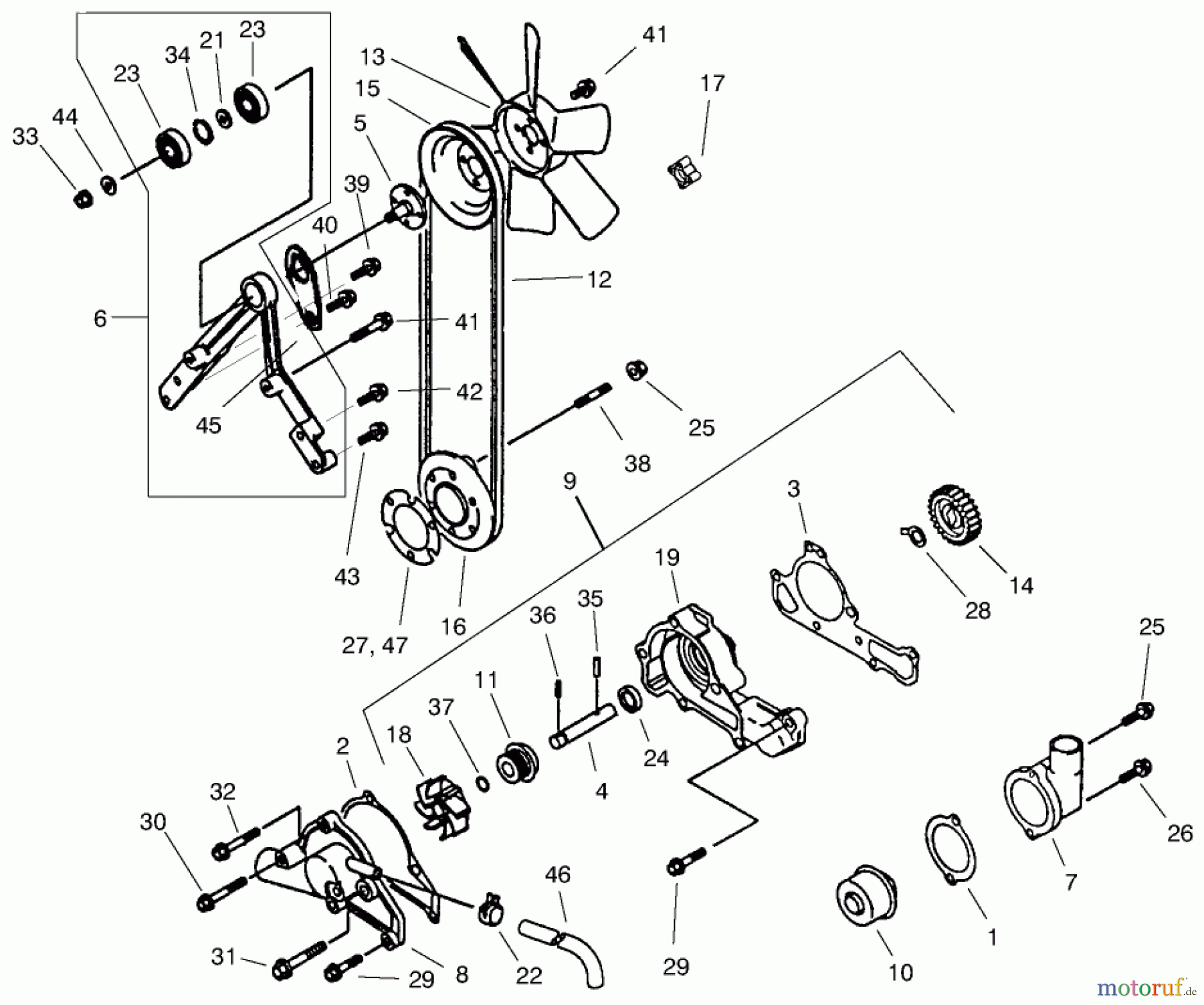  Toro Neu Mowers, Lawn & Garden Tractor Seite 1 73545 (520Lxi) - Toro 520Lxi Garden Tractor, 1998 (8900001-8999999) WATER PUMP ASSEMBLY