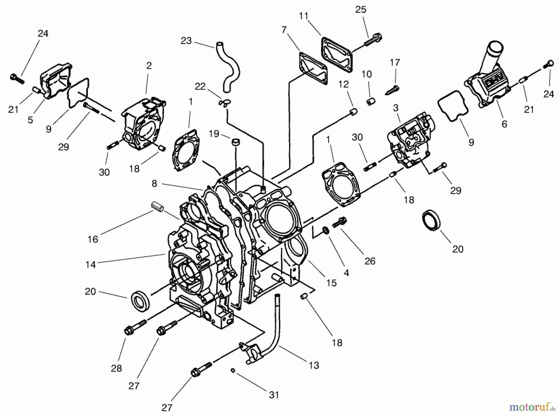 Toro Neu Mowers, Lawn & Garden Tractor Seite 1 73580 (520Lxi) - Toro 520Lxi Garden Tractor, 1999 (9900001-9999999) CRANKCASE ASSEMBLY