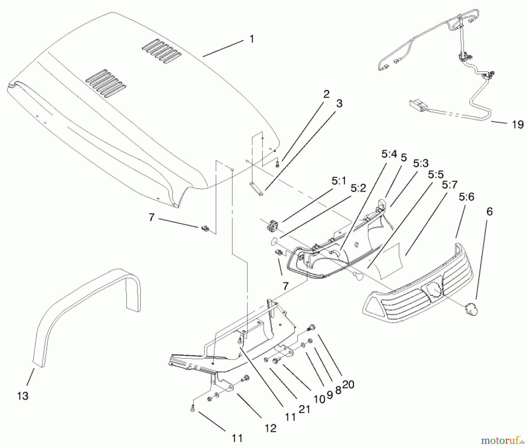 Toro Neu Mowers, Lawn & Garden Tractor Seite 1 73580 (520Lxi) - Toro 520Lxi Garden Tractor, 1999 (9900001-9999999) HOOD & HEADLIGHT ASSEMBLY