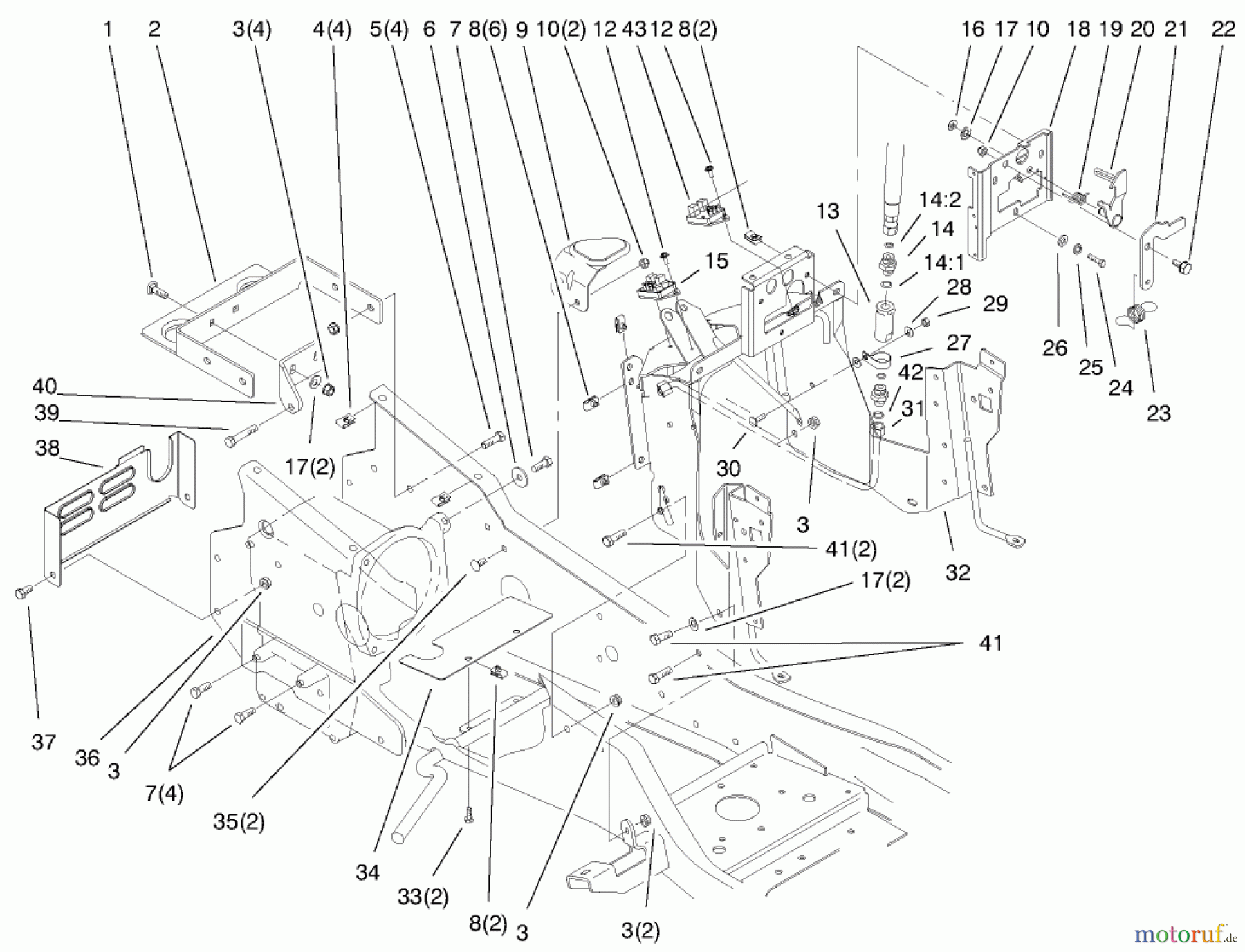 Toro Neu Mowers, Lawn & Garden Tractor Seite 1 73580 (520Lxi) - Toro 520Lxi Garden Tractor, 1999 (9900001-9999999) STEERING TOWER & FUEL TANK SUPPORTS ASSEMBLY