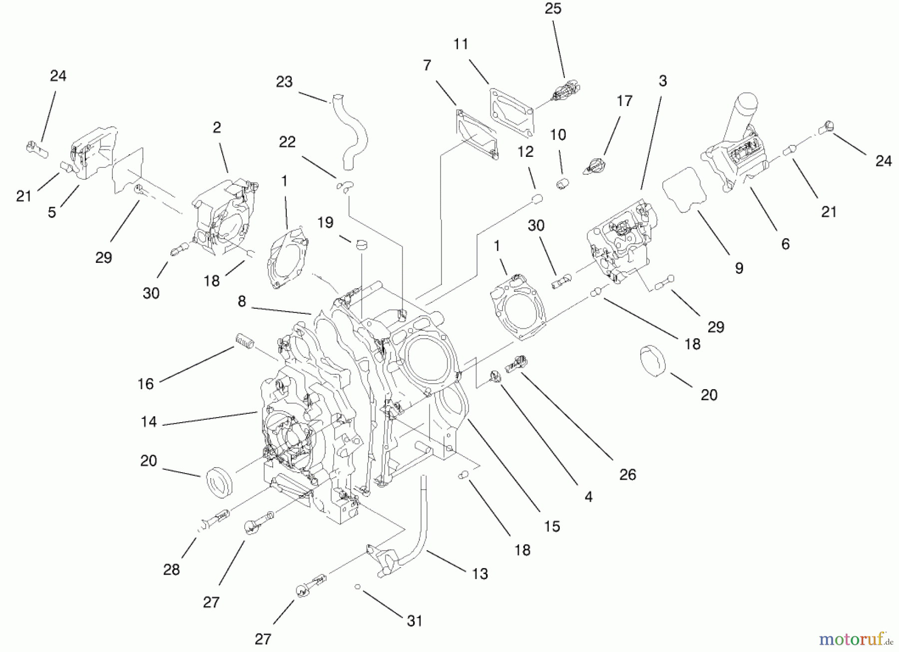 Toro Neu Mowers, Lawn & Garden Tractor Seite 1 73580 (520Lxi) - Toro 520Lxi Garden Tractor, 2000 (200000001-200999999) CRANKCASE ASSEMBLY