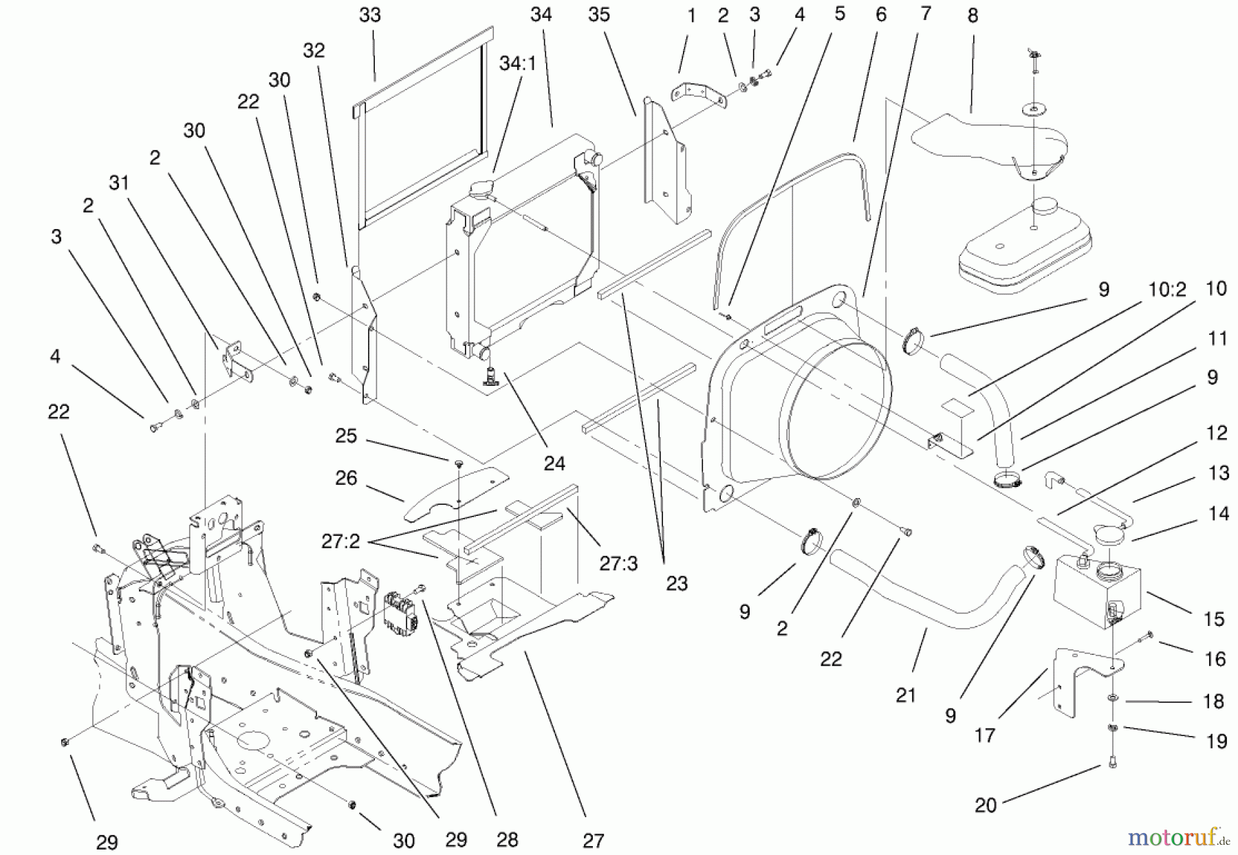  Toro Neu Mowers, Lawn & Garden Tractor Seite 1 73580 (520Lxi) - Toro 520Lxi Garden Tractor, 2000 (200000001-200999999) LIQUID COOLED GAS ENGINE ASSEMBLY #2