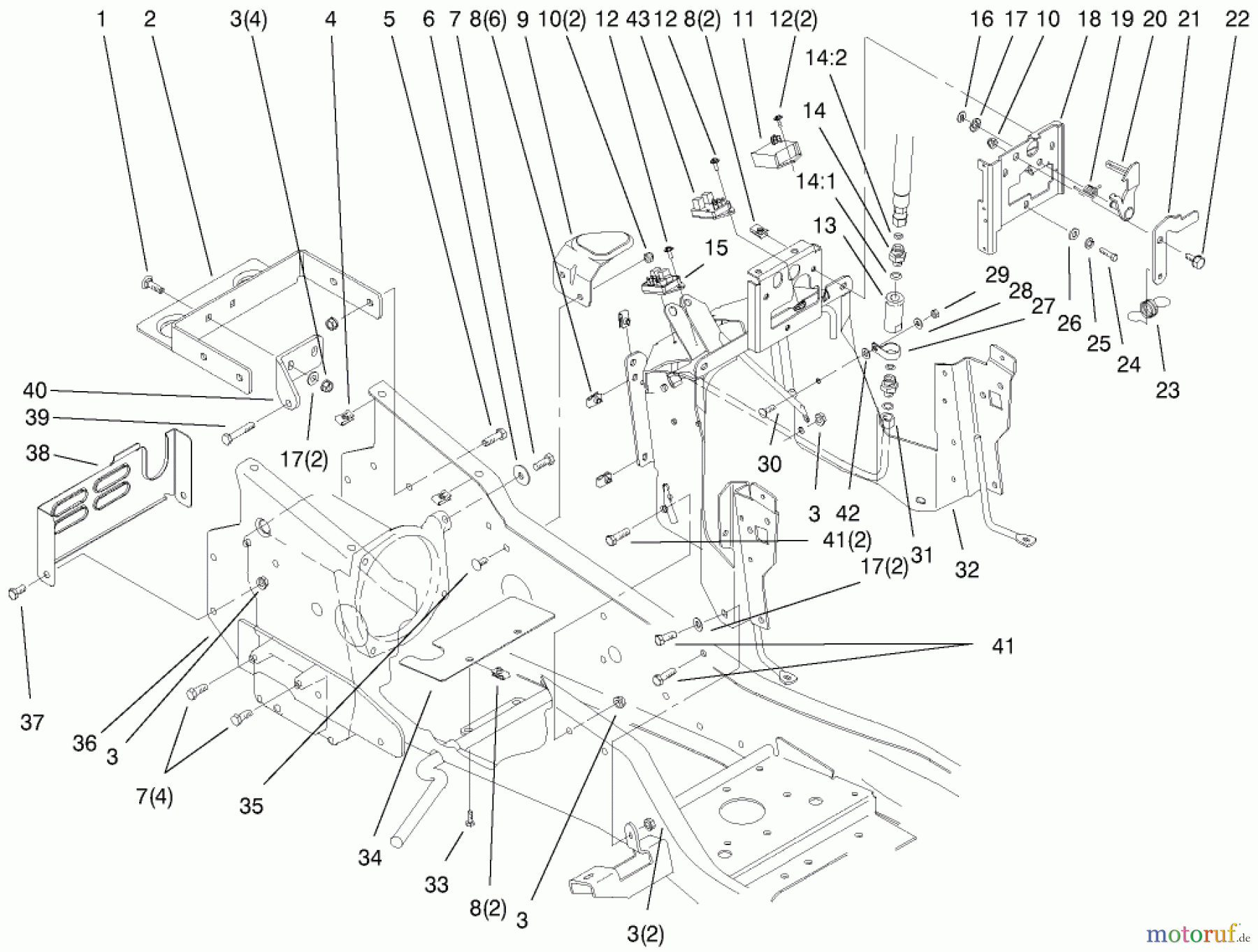  Toro Neu Mowers, Lawn & Garden Tractor Seite 1 73580 (520Lxi) - Toro 520Lxi Garden Tractor, 2000 (200000001-200999999) STEERING TOWER & FUEL TANK SUPPORT ASSEMBLY