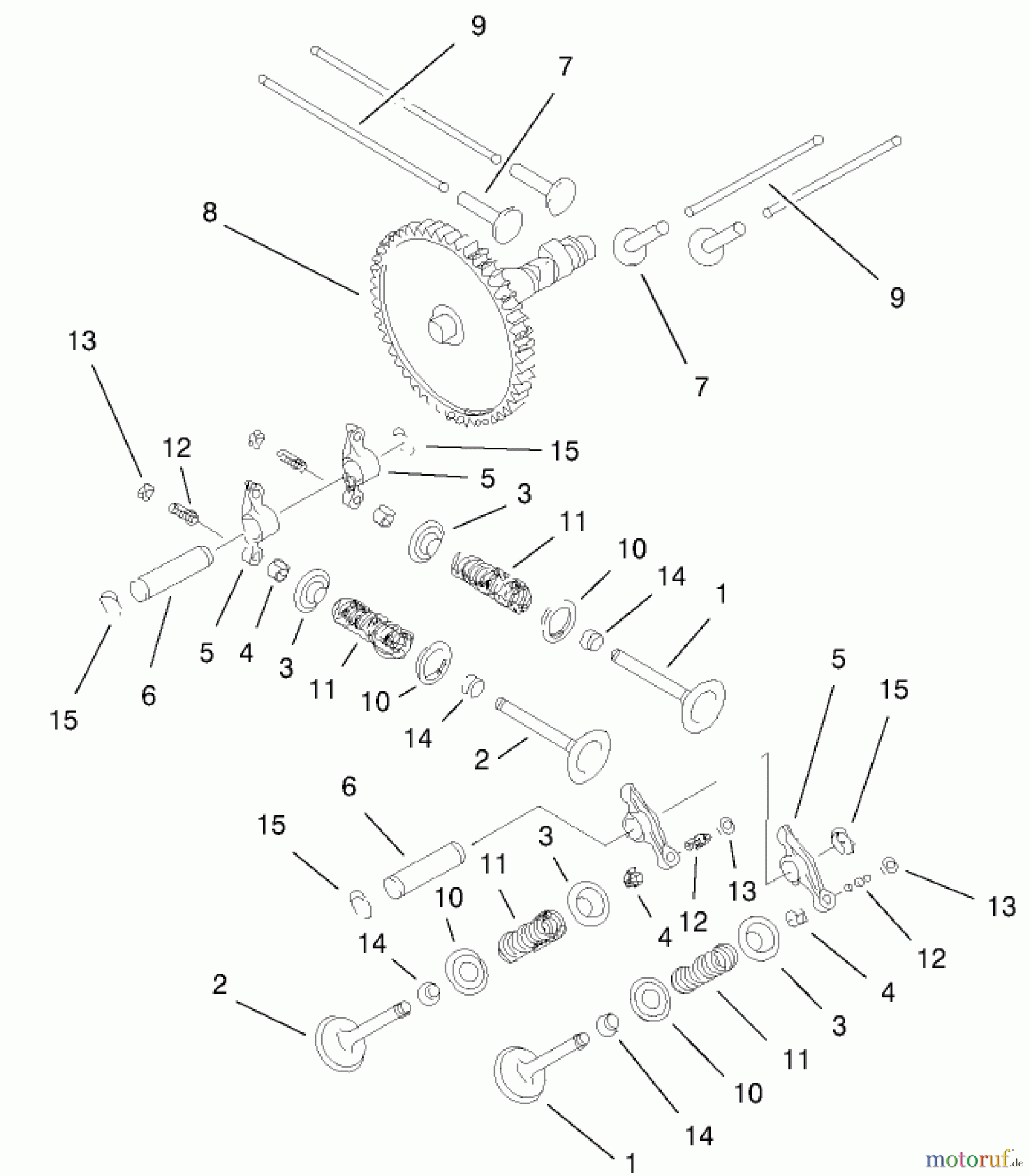 Toro Neu Mowers, Lawn & Garden Tractor Seite 1 73580 (520Lxi) - Toro 520Lxi Garden Tractor, 2000 (200000001-200999999) VALVES & CAMSHAFT ASSEMBLY