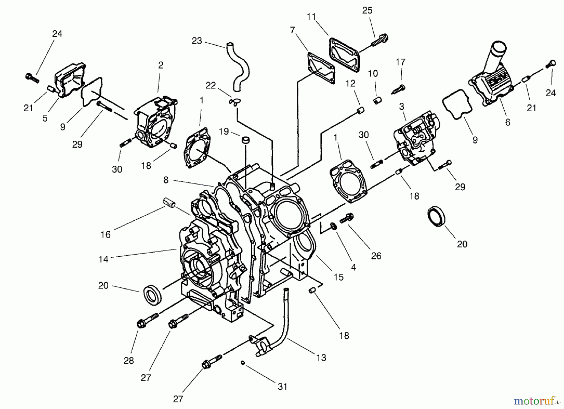 Toro Neu Mowers, Lawn & Garden Tractor Seite 1 73547 (520Lxi) - Toro 520Lxi Garden Tractor, 2001 (210000001-210999999) CRANKCASE ASSEMBLY