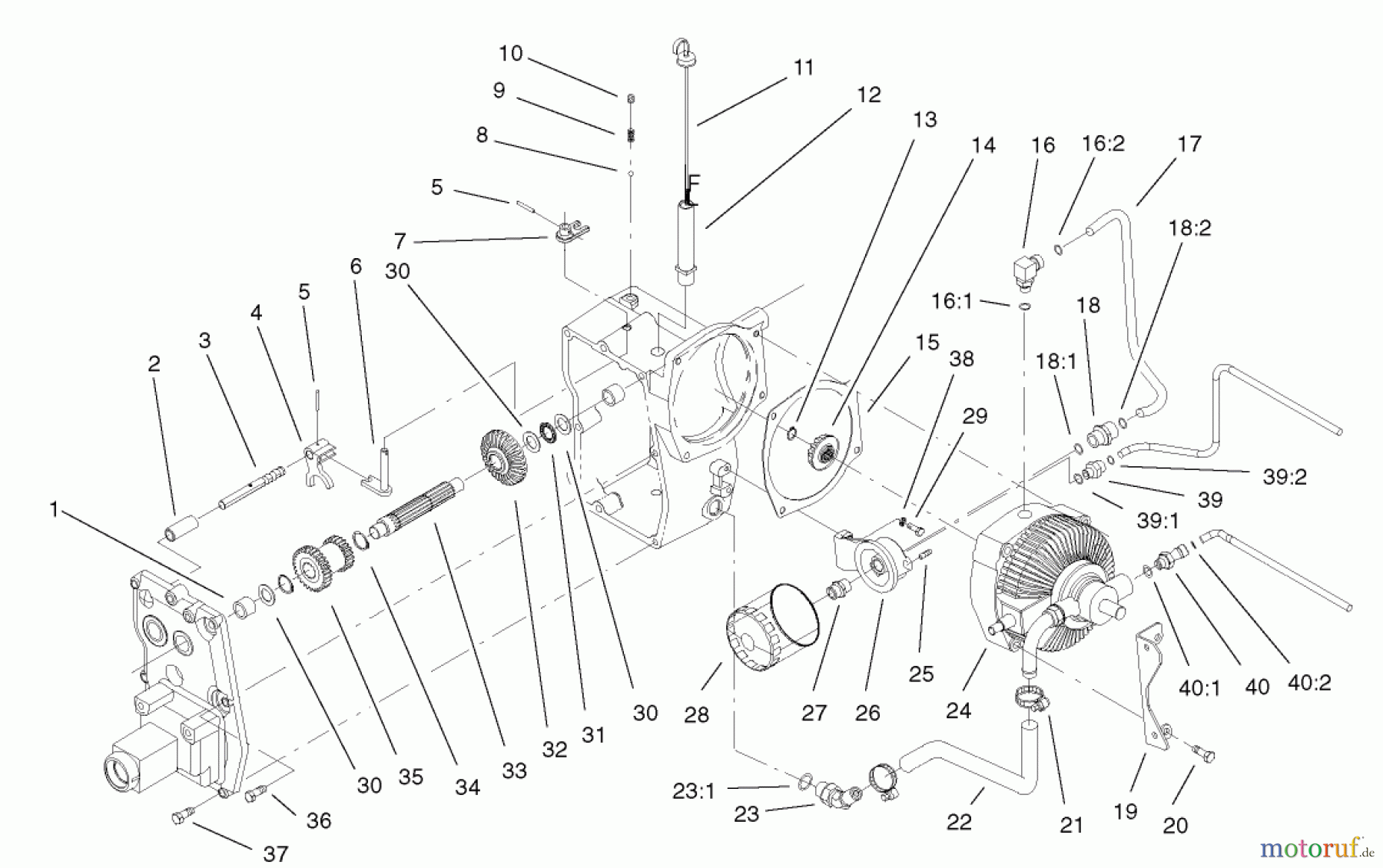  Toro Neu Mowers, Lawn & Garden Tractor Seite 1 73580 (520Lxi) - Toro 520Lxi Garden Tractor, 2001 (210000001-210999999) HYDRO TRANS AXLE ASSEMBLY