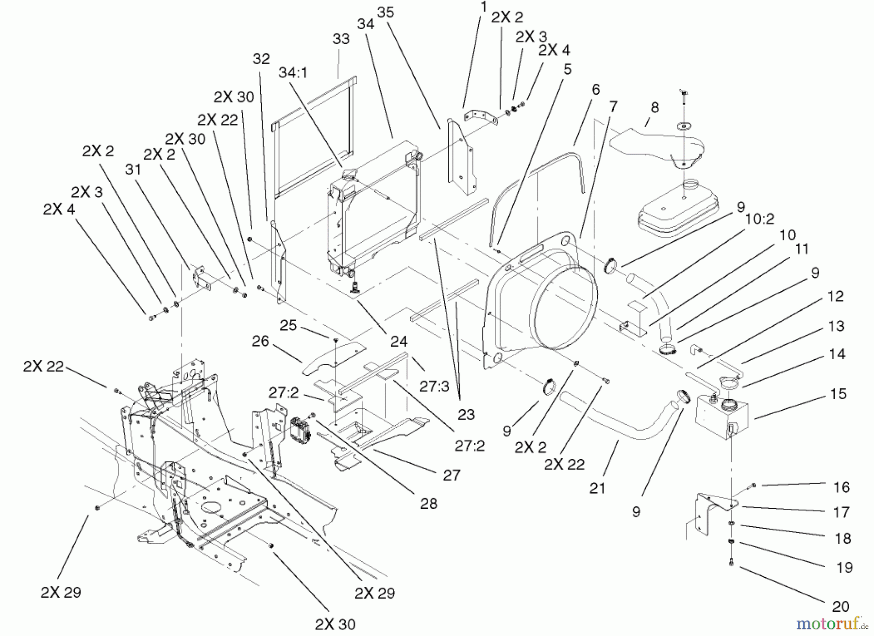 Toro Neu Mowers, Lawn & Garden Tractor Seite 1 73580 (520Lxi) - Toro 520Lxi Garden Tractor, 2001 (210000001-210999999) LIQUID COOLED GAS ENGINE ASSEMBLY #2
