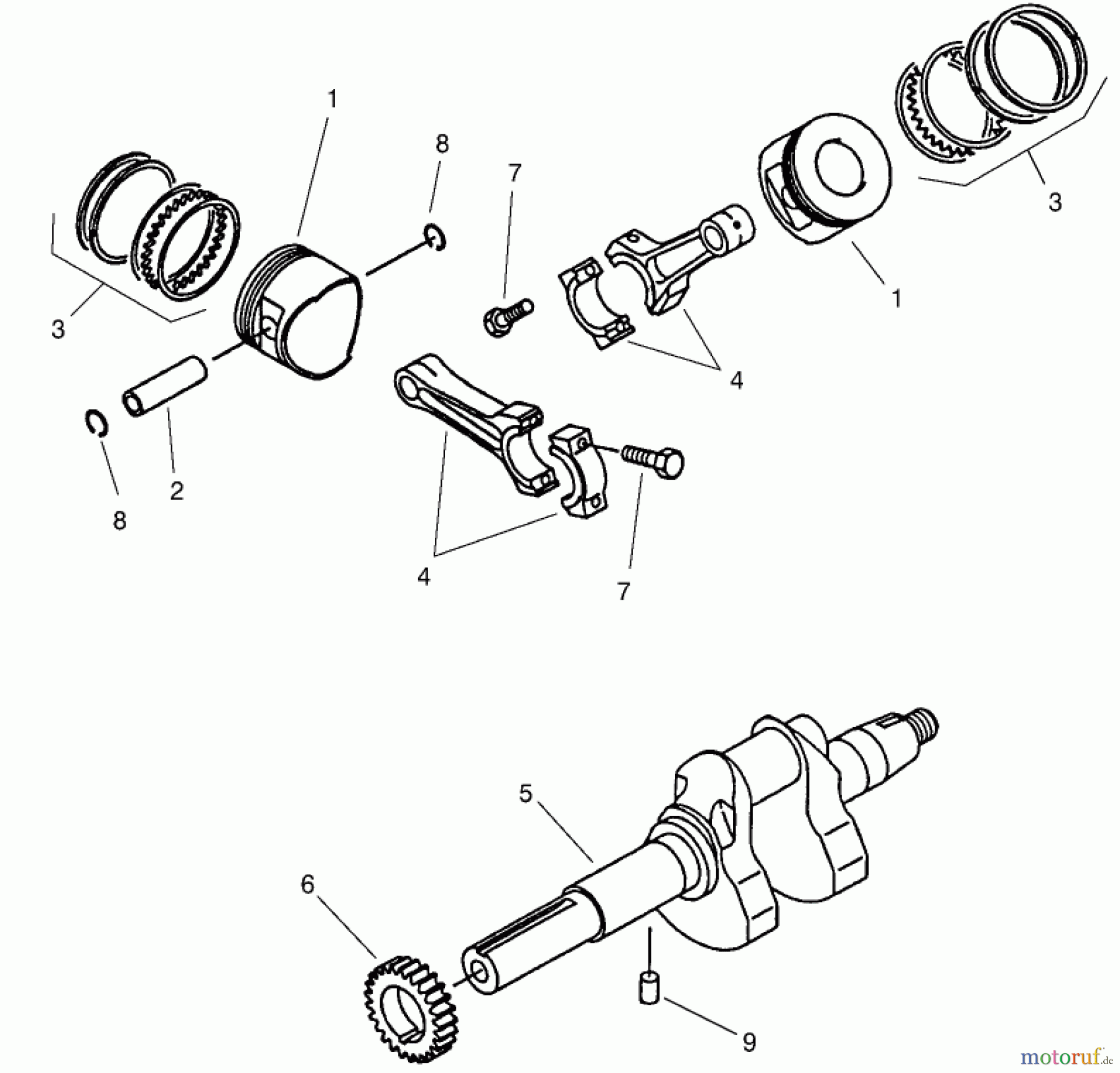 Toro Neu Mowers, Lawn & Garden Tractor Seite 1 73547 (520Lxi) - Toro 520Lxi Garden Tractor, 2001 (210000001-210999999) PISTON & CRANKSHAFT ASSEMBLY