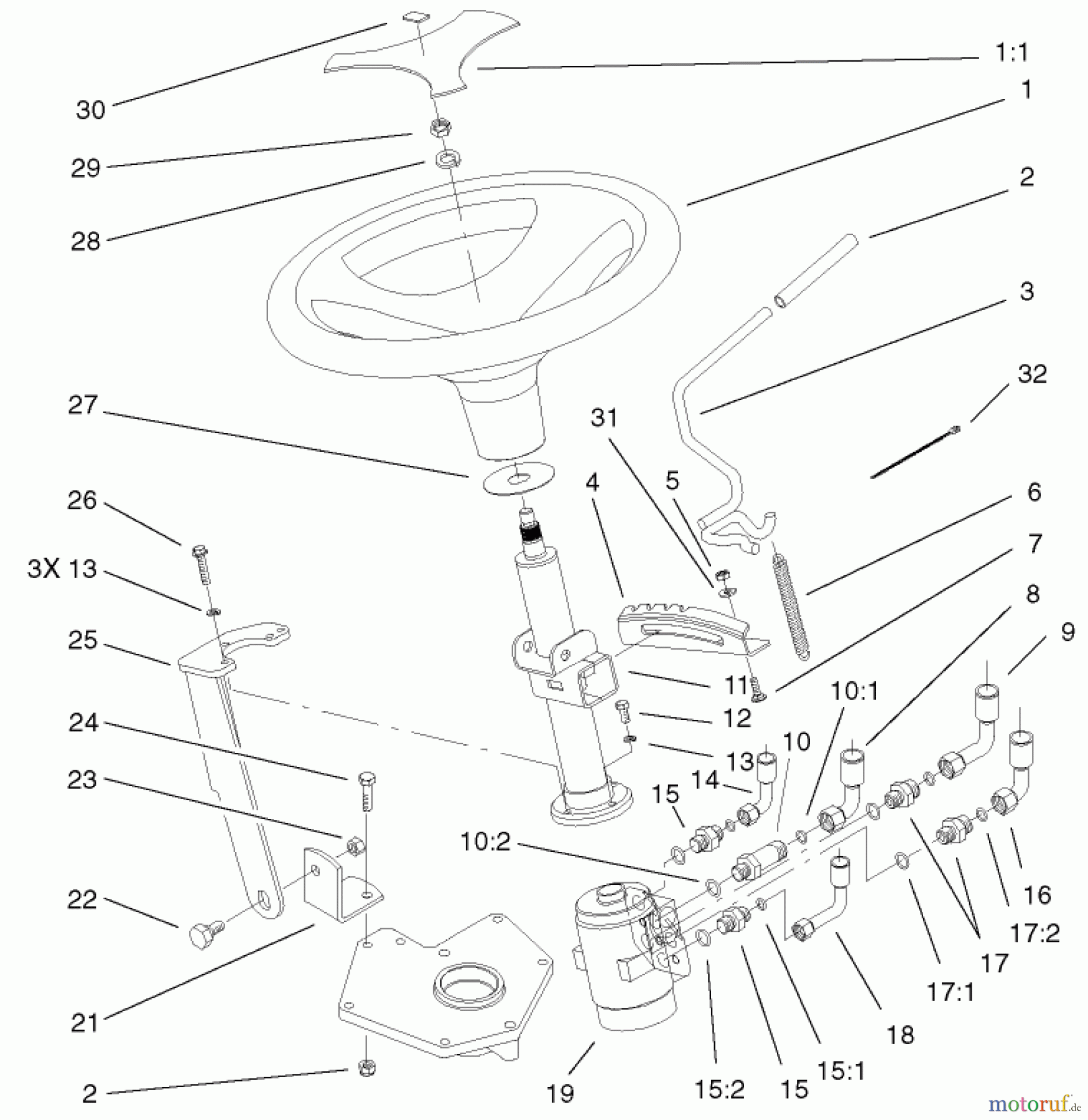 Toro Neu Mowers, Lawn & Garden Tractor Seite 1 73547 (520Lxi) - Toro 520Lxi Garden Tractor, 2001 (210000001-210999999) POWER STEERING & TILT ASSEMBLY