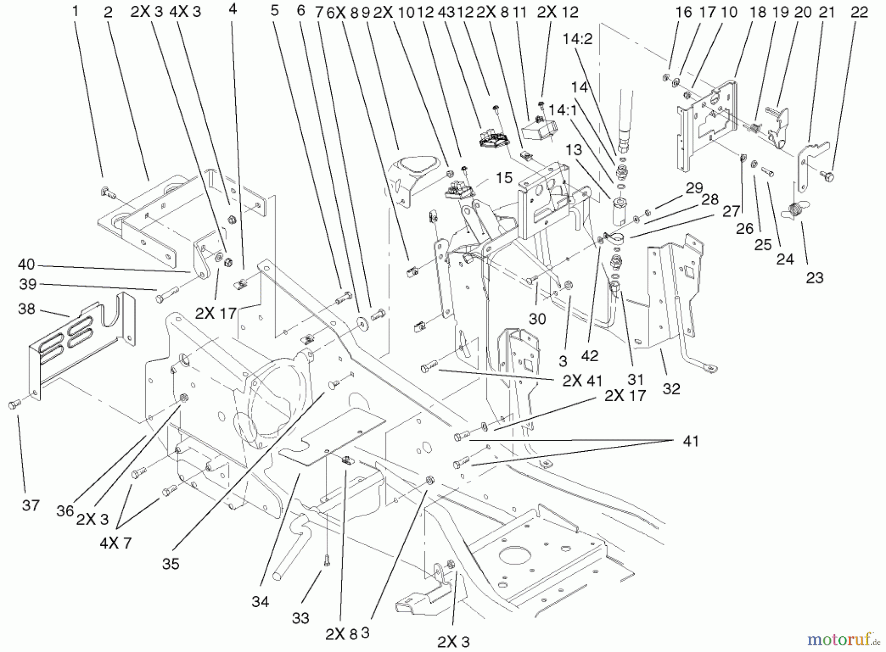  Toro Neu Mowers, Lawn & Garden Tractor Seite 1 73547 (520Lxi) - Toro 520Lxi Garden Tractor, 2001 (210000001-210999999) STEERING TOWER & FUEL TANK SUPPORTS ASSEMBLY