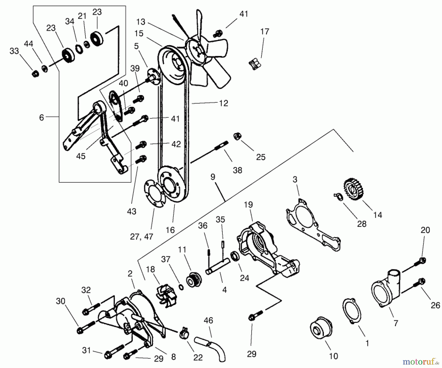  Toro Neu Mowers, Lawn & Garden Tractor Seite 1 73547 (520Lxi) - Toro 520Lxi Garden Tractor, 2001 (210000001-210999999) WATER PUMP ASSEMBLY