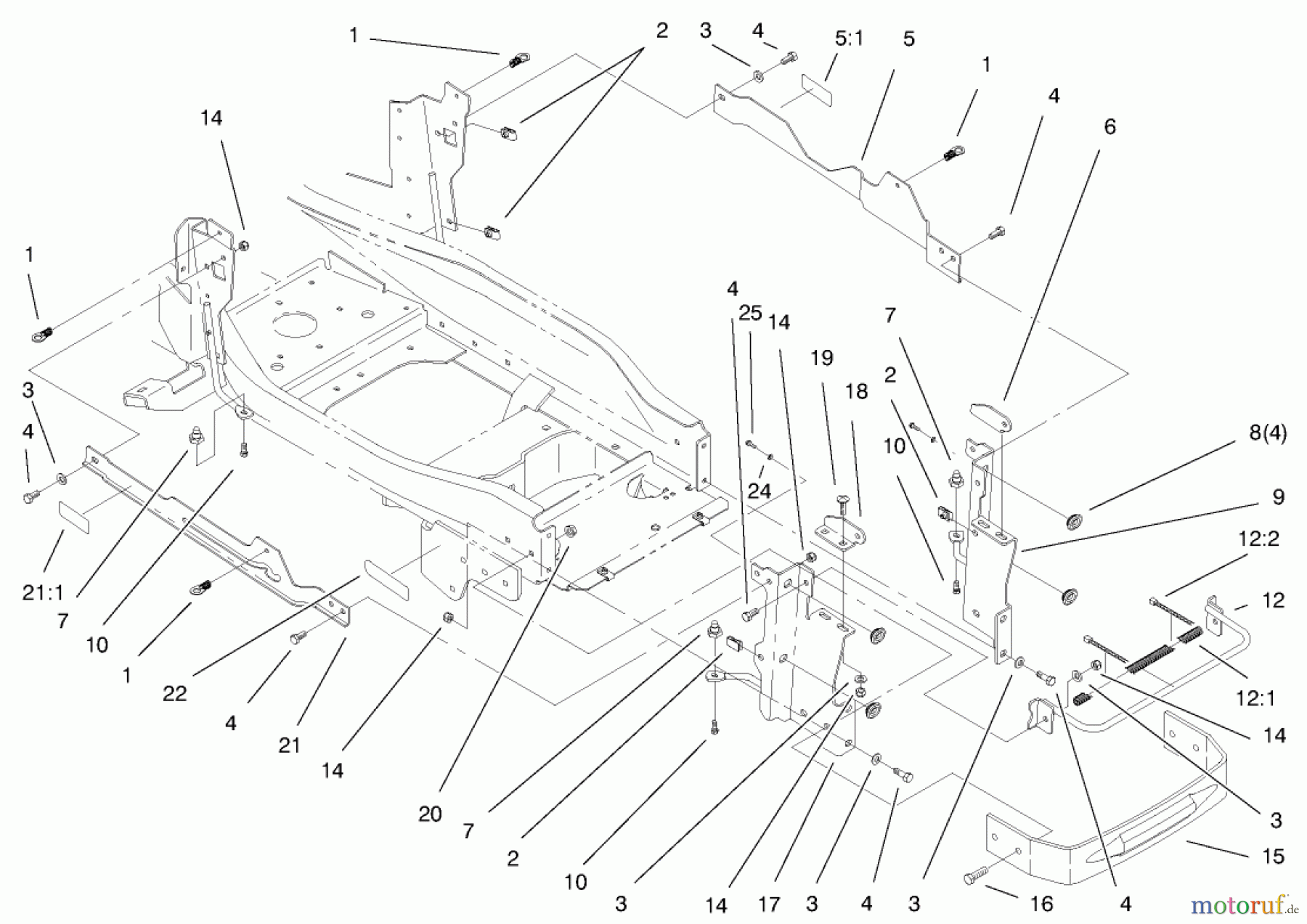  Toro Neu Mowers, Lawn & Garden Tractor Seite 1 73551 (523Dxi) - Toro 523Dxi Garden Tractor, 1998 (8900001-8999999) BUMPER & HOOD SUPPORT ASSEMBLY