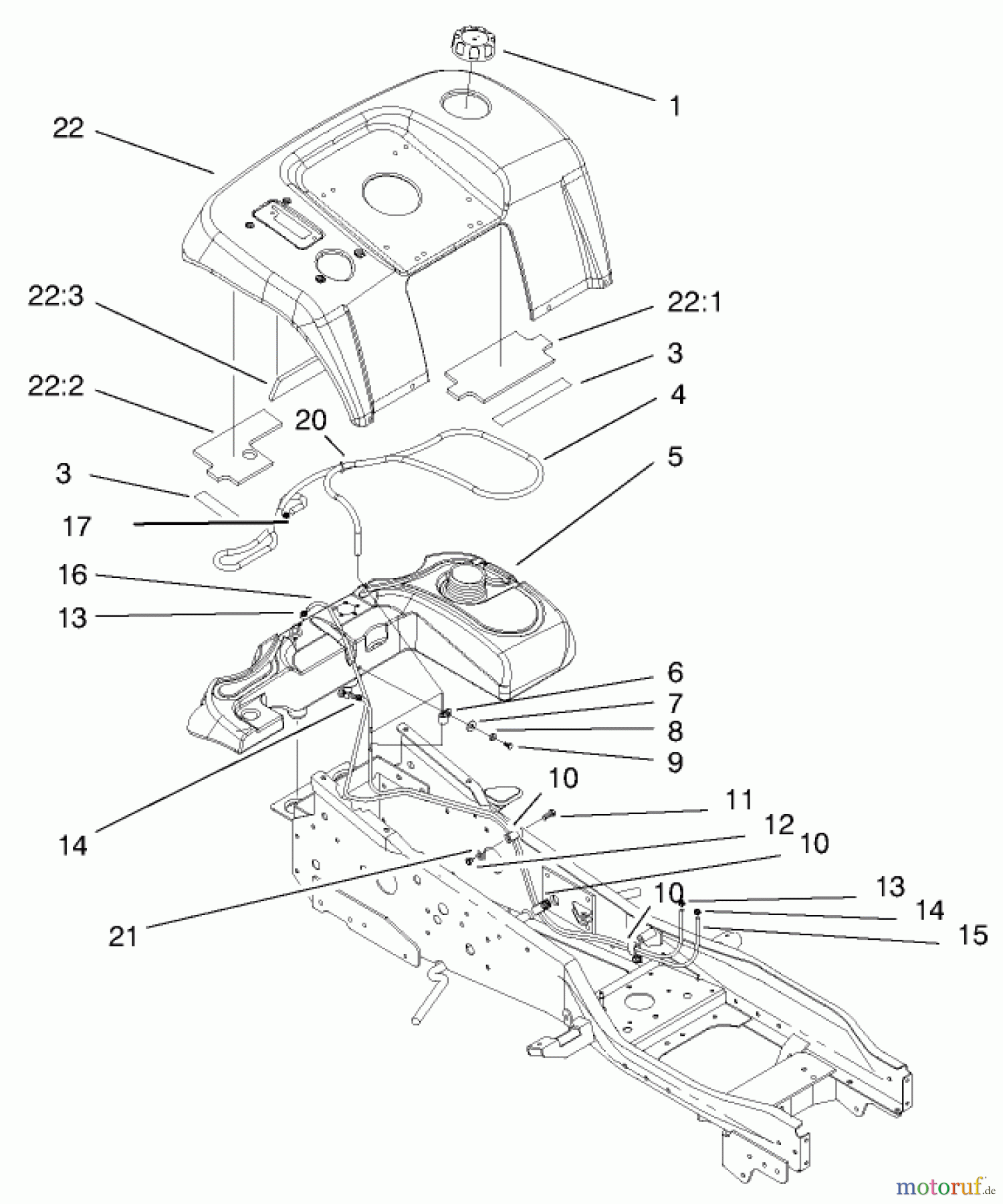 Toro Neu Mowers, Lawn & Garden Tractor Seite 1 73551 (523Dxi) - Toro 523Dxi Garden Tractor, 1998 (8900001-8999999) FUEL SYSTEM ASSEMBLY