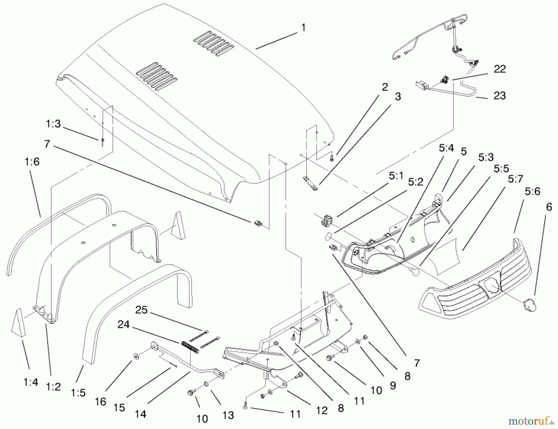 Toro Neu Mowers, Lawn & Garden Tractor Seite 1 73550 (523Dxi) - Toro 523Dxi Garden Tractor, 1998 (8900001-8999999) HOOD & HEADLIGHT ASSEMBLY
