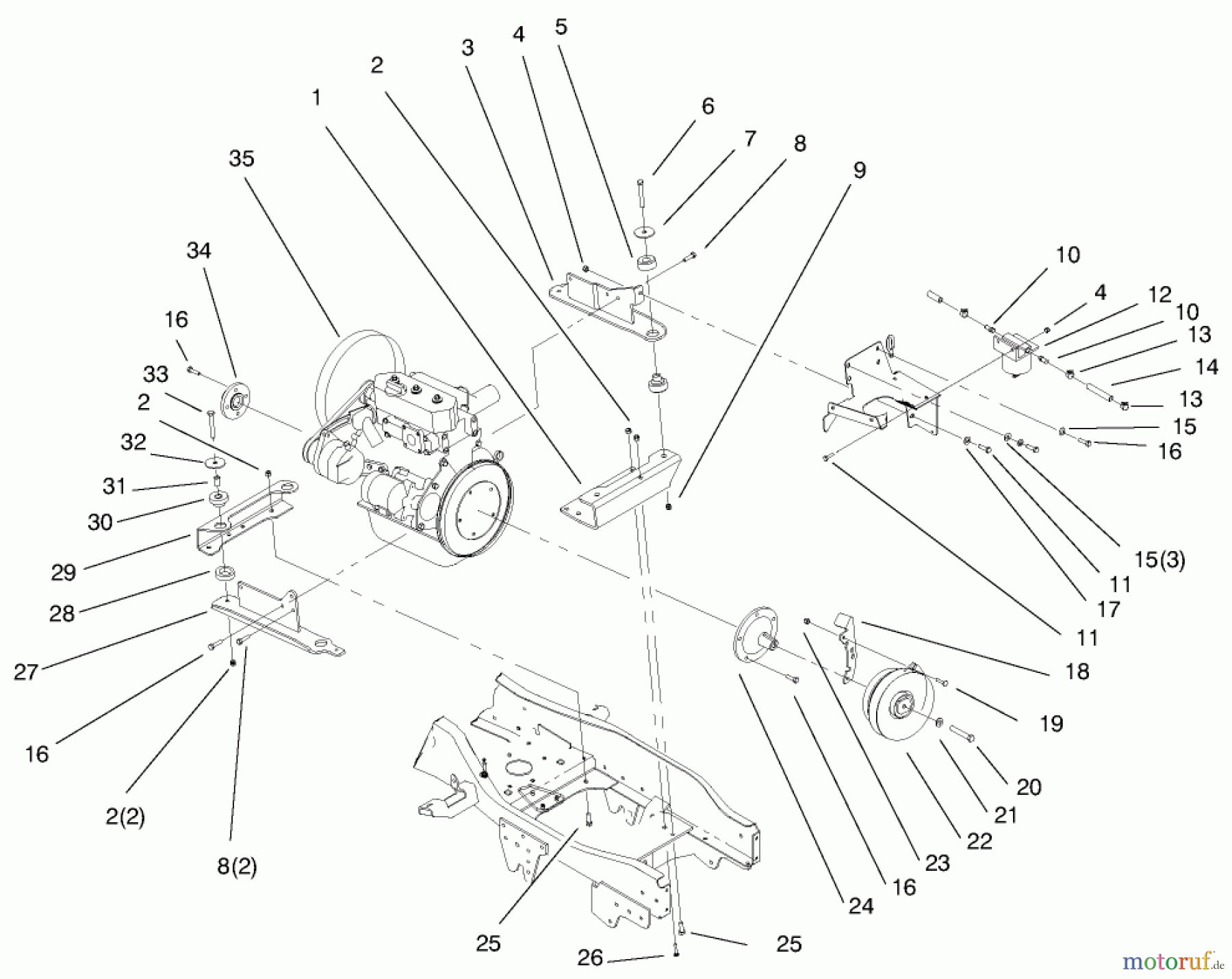 Toro Neu Mowers, Lawn & Garden Tractor Seite 1 73550 (523Dxi) - Toro 523Dxi Garden Tractor, 1998 (8900001-8999999) LIQUID COOLED DIESEL ENGINE ASSEMBLY #1