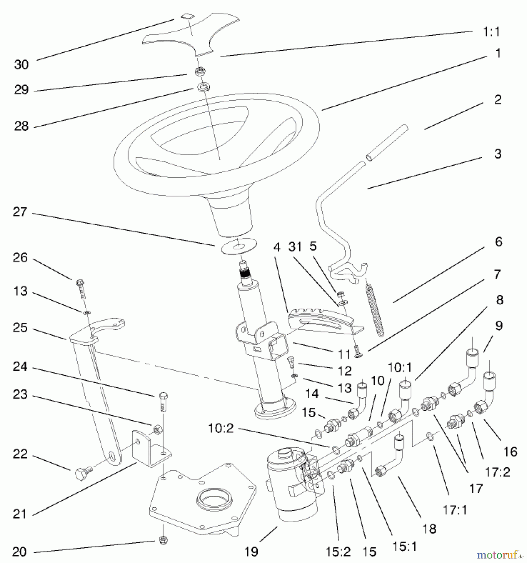 Toro Neu Mowers, Lawn & Garden Tractor Seite 1 73550 (523Dxi) - Toro 523Dxi Garden Tractor, 1998 (8900001-8999999) POWER STEERING & TILT ASSEMBLY