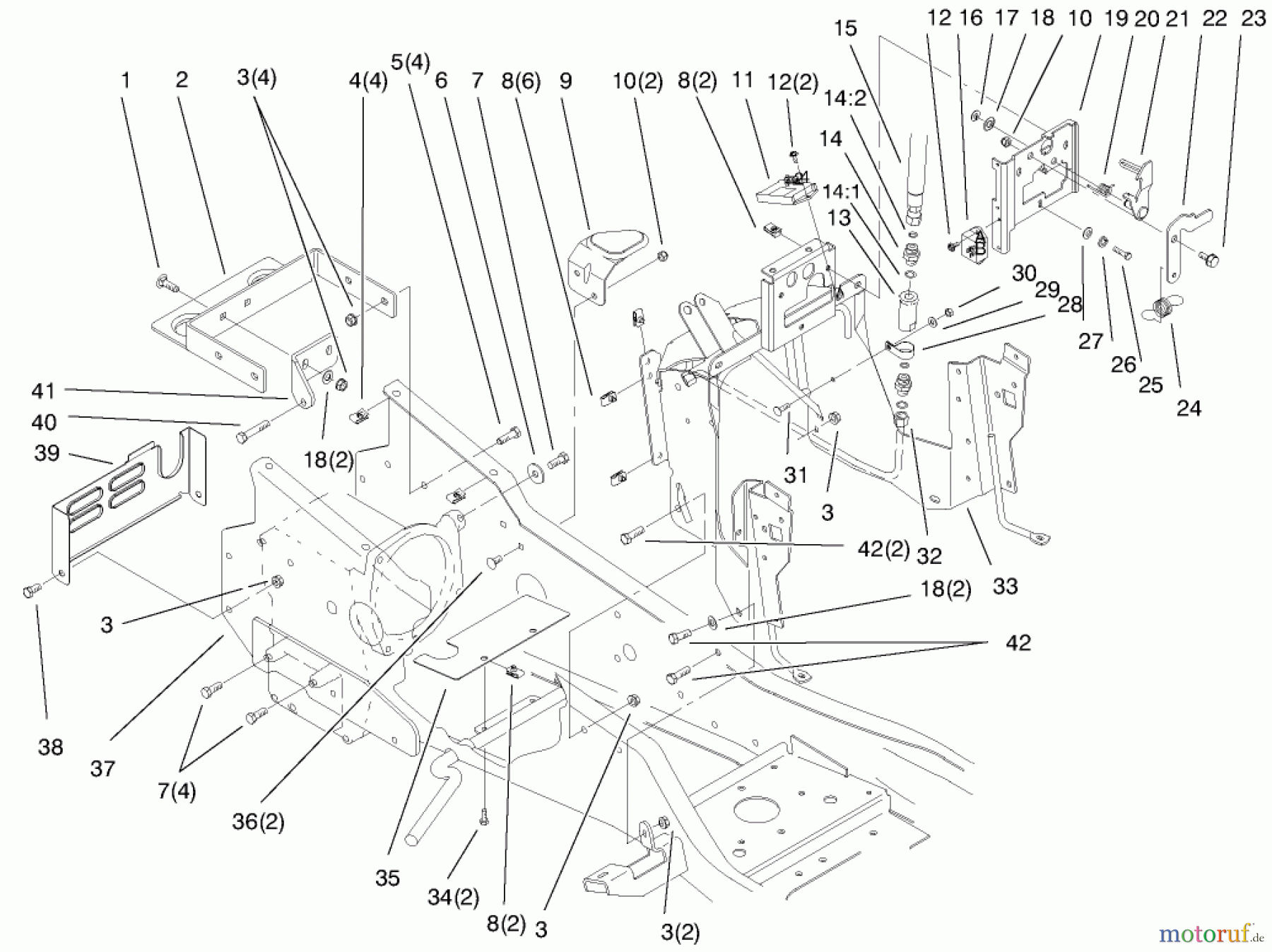 Toro Neu Mowers, Lawn & Garden Tractor Seite 1 73551 (523Dxi) - Toro 523Dxi Garden Tractor, 1998 (8900001-8999999) STEERING TOWER & FUEL TANK SUPPORT ASSEMBLY